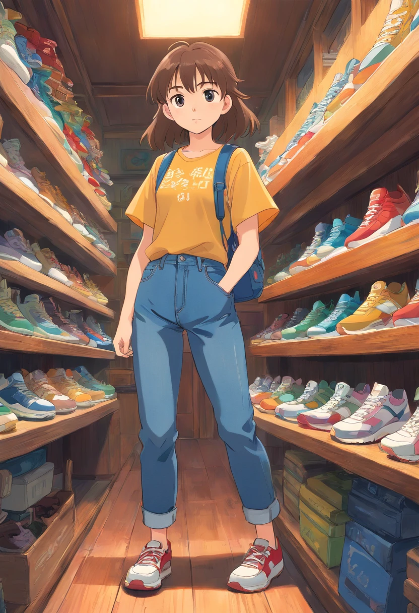 Girl standing shoes are sneakers wearing jeans back