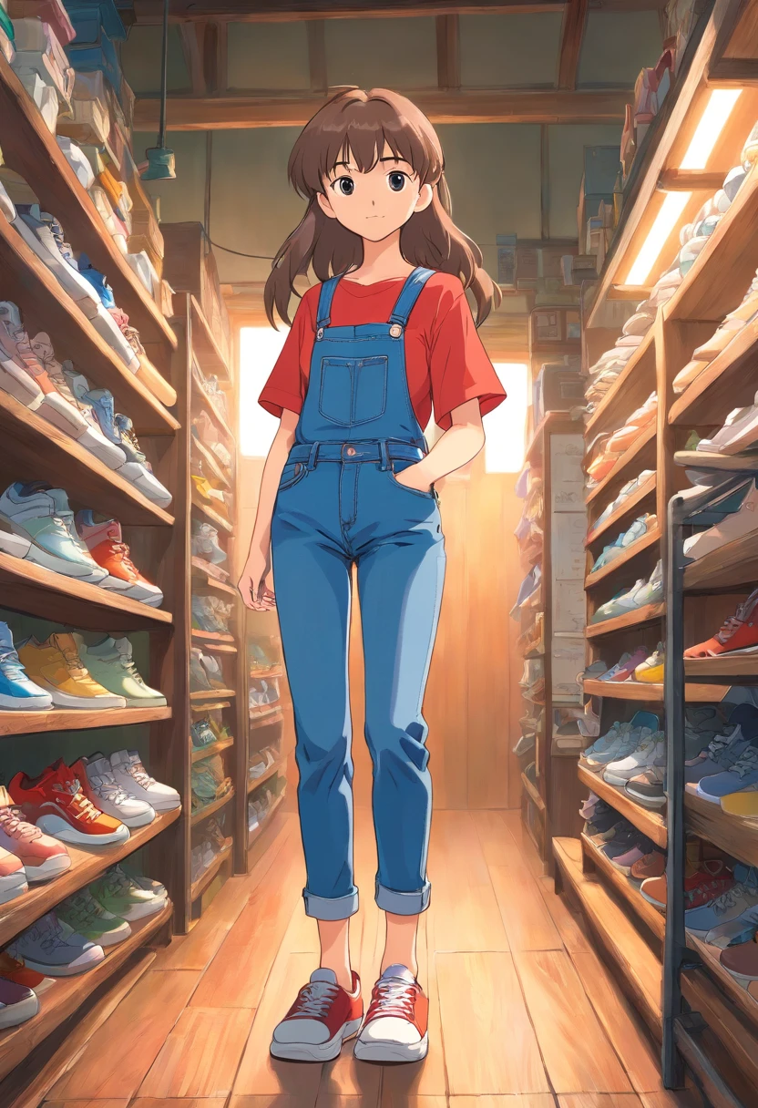 Girl standing shoes are sneakers wearing jeans back