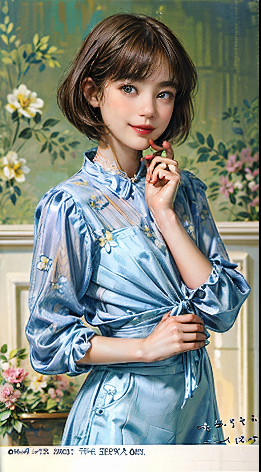 122
(a 20 yo woman,is standing), (A hyper-realistic), (high-level image quality), ((beautiful hairstyle 46)), ((short-hair:1.2)), (Gentle smile), (brest:1.1), (lipsticks), (florals), (Luxurious room), (Depth of field is deep), (Escher's mysterious paintings)