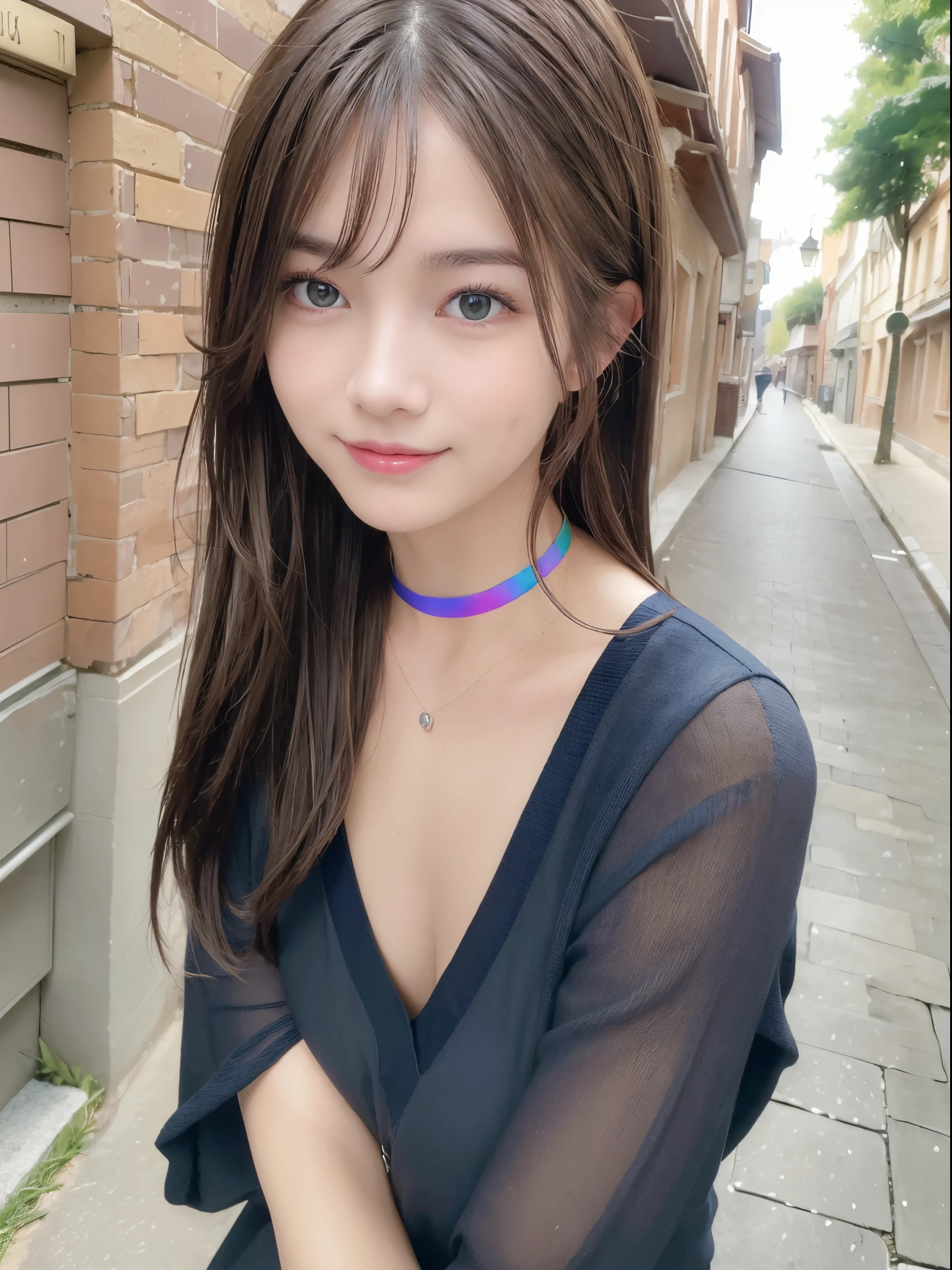 ((top-quality、masterpiece:1.3))、、1 female:2.0、Colossal tits:1.3、Slender body type:1.1、Toned abs、Brown hair、Detailed lips、detailedeyes、二重まぶた、blue eyess、wide Shots、(Raw photography、top-quality)、(realisitic、Photorealsitic:1.3)、top-quality、masterpiece、extremely delicate and beautiful、extremely details CG、 absurderes、A smile、Erotic face、frontage、Fours、Slouched、Clothes with open chest、Strong smile、model poses、Cute side shot of 21 year old +Shy + Gorgeous French-Albanian schoolgirl、god rays、Shot with AFGA Vista 400::2.0 、Photos of the atmosphere in the style of Eric Madigan Heck and Arthur Elgort、Laugh with your mouth wide open:3.0、Slouched、Nokezoru、Rainbow hair、red highlights、Hair above one eye、耳Nipple Ring、a choker、Fluffy dresses with sleeves、((opened dress))、Brick wall、doodle、Dim lighting、alleyway、looking at the spectator、 ((Meaning、魅惑的、enticing))、((Daytime background))、((ssmile))、((model poses))、rainbow colored dress、resturant、Eating、