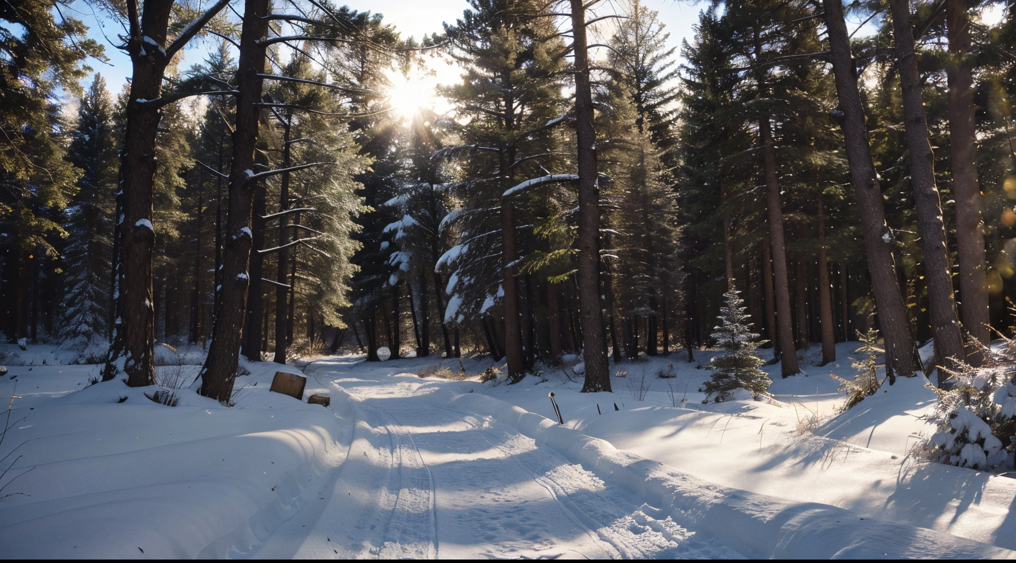 4k resolution, Winter landscape path in the forest sunny