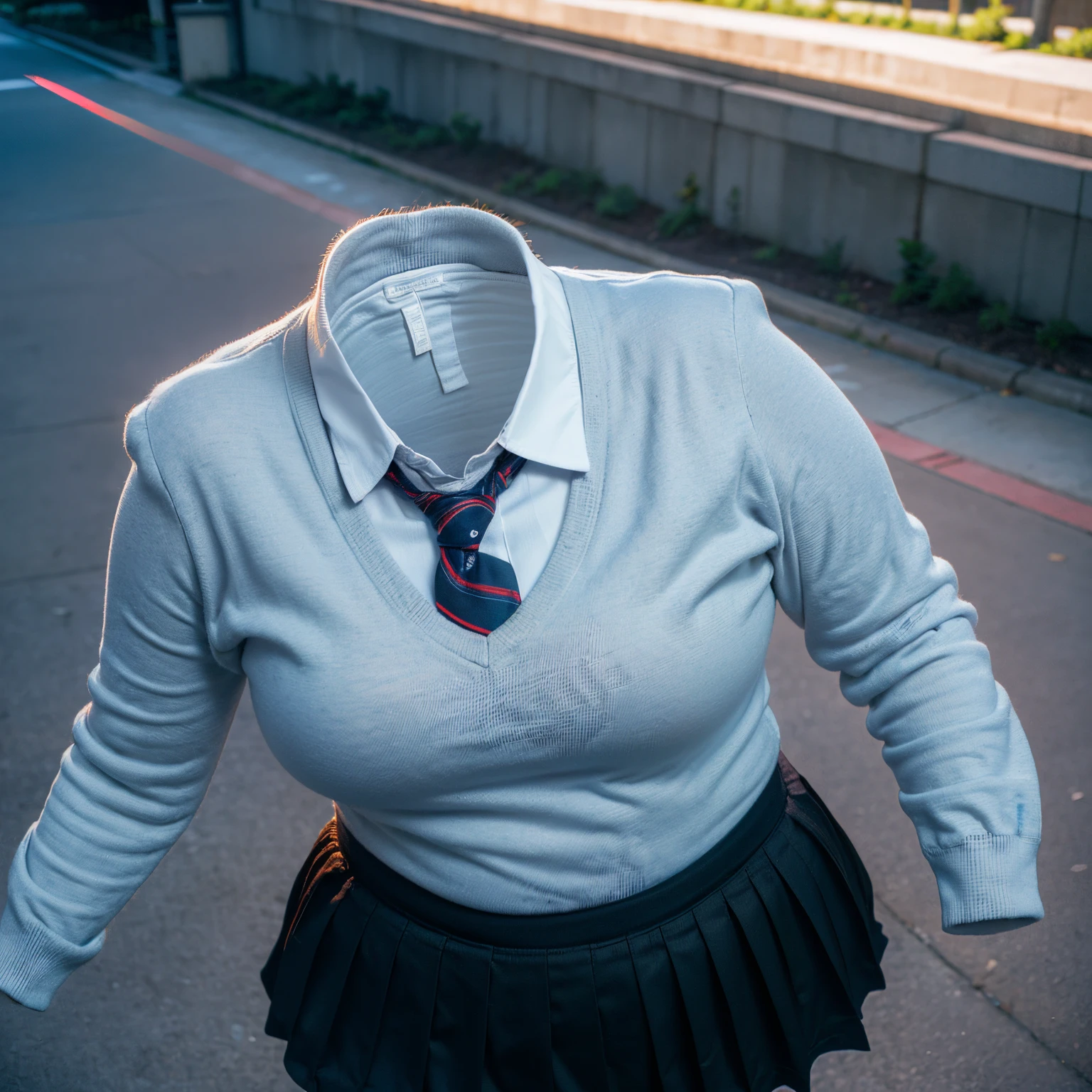 (chubby, fat), school uniform, school tie, (from above:1.2), (cute pose), (invisible, no humans, headless, faceless:1.5), (cute big breasts), (close-up shot of hip), (16k, RAW photo, best quality, masterpiece:1.3), (realistic, photo-realistic:1.37), photon mapping, radiosity, ((Hasselblad photography)), physically-based rendering