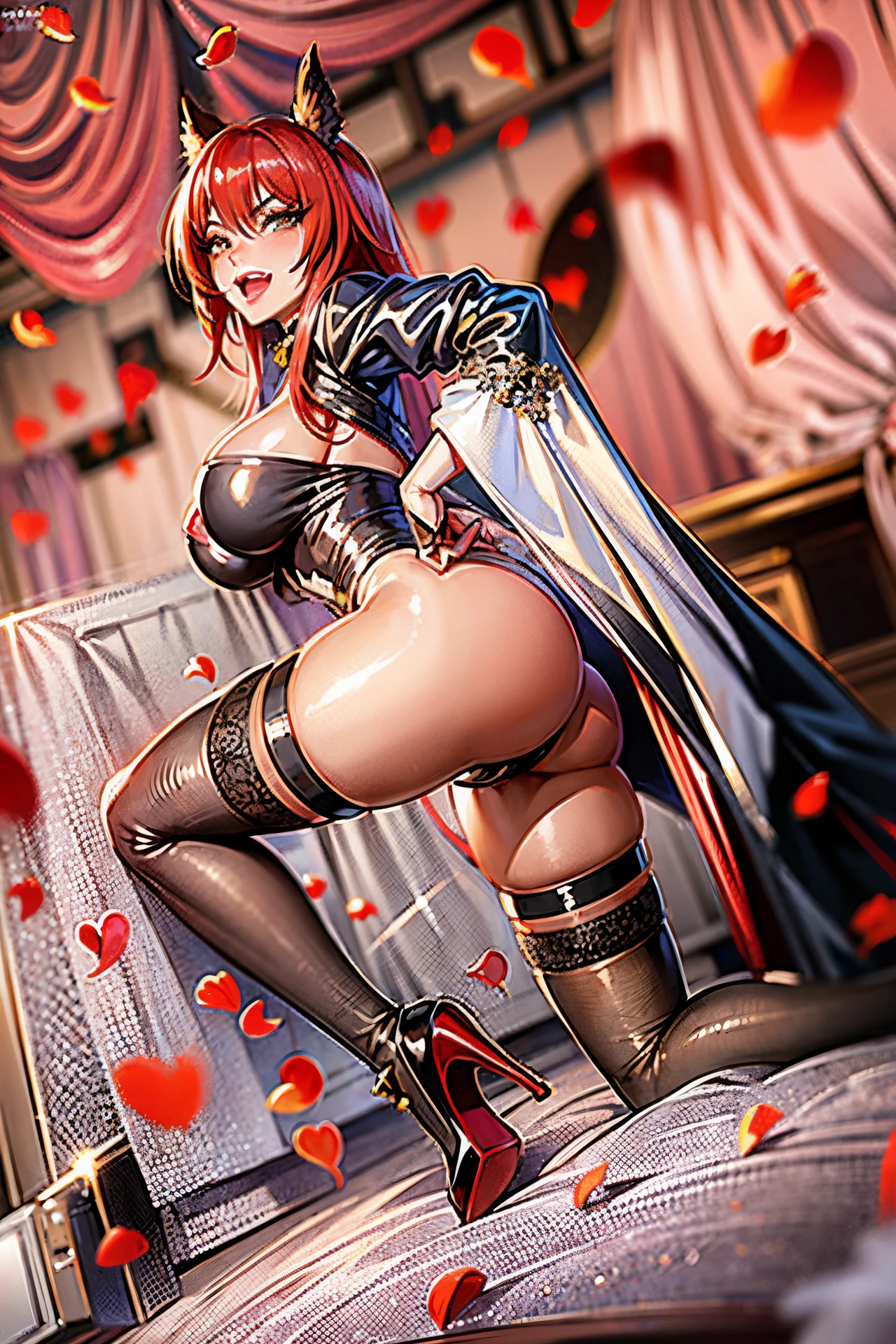 araffe dressed in a cosplay outfit and stockings is posing on a bed, cosplay, rias gremory, rin, anime girl cosplay, ornate cosplay, 2 b, 2b, anya from spy x family, fine details. girls frontline, miss fortune, elegant glamourous cosplay, katarina, amouranth, glamourous cosplay, ayaka cosplay