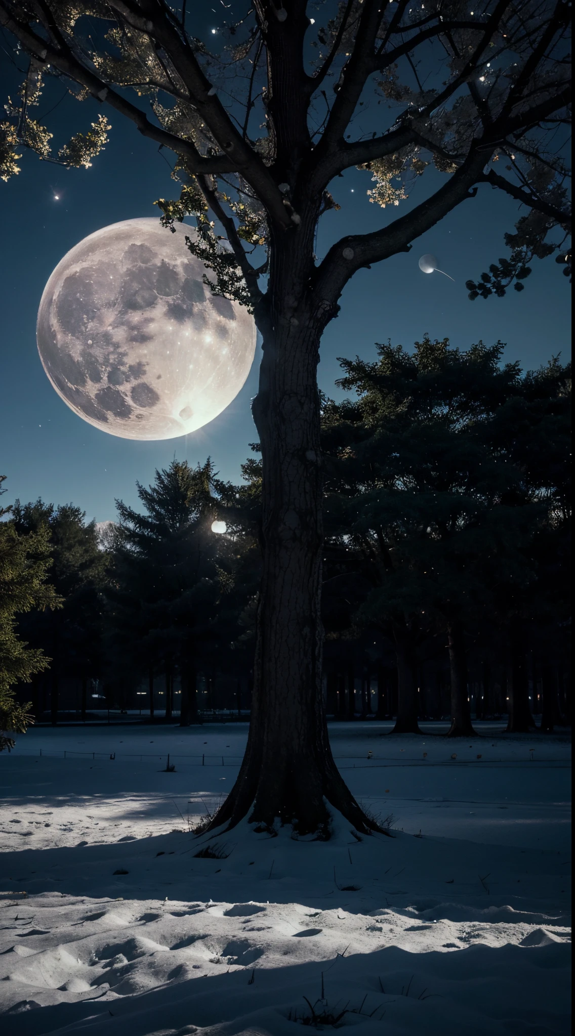 Wallpaper reality, moon and moonlight attractive ultra hyper realistic, in tree morning realistic ultra quality