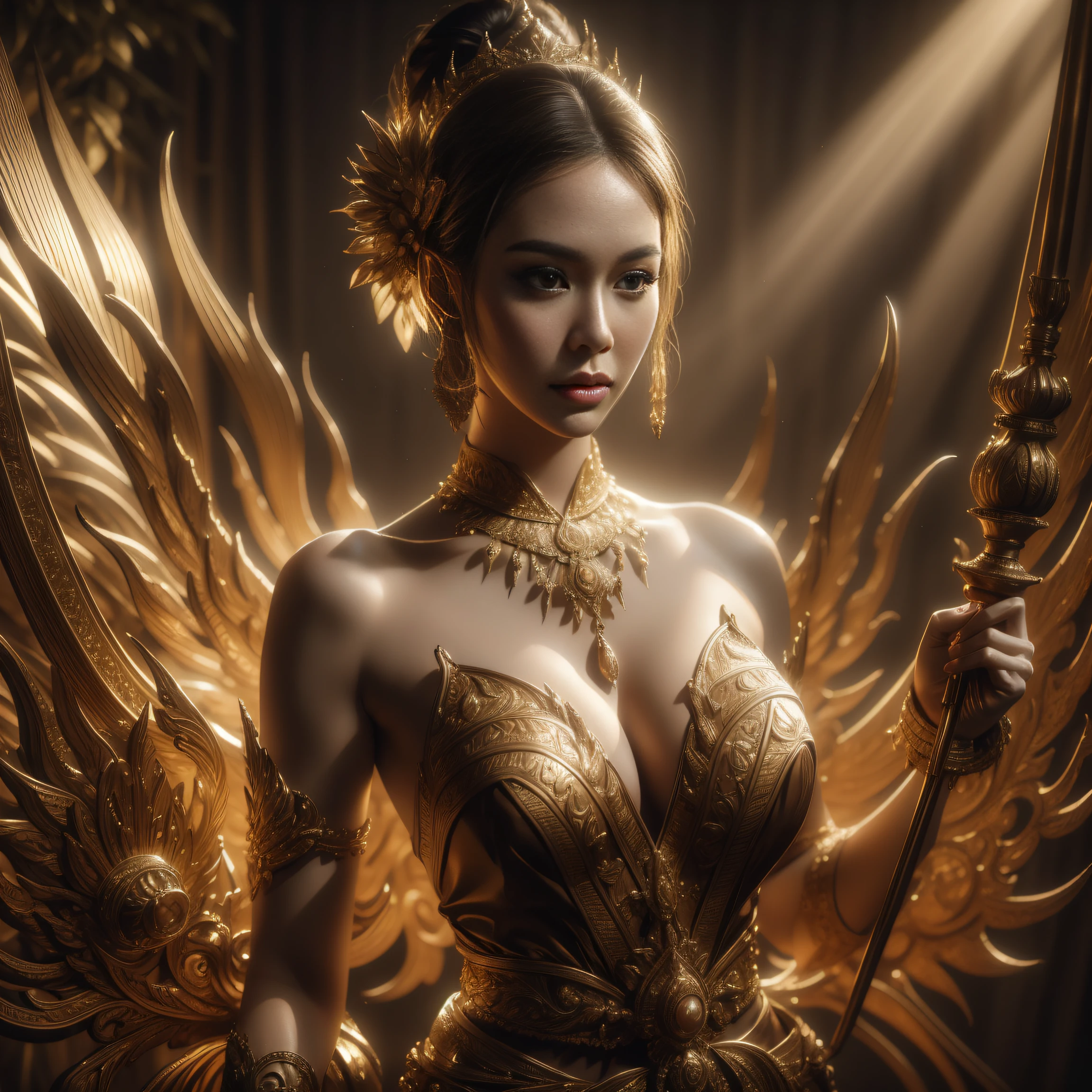 dramatic light,Bella Ranee,Thai costume ,detailed background, Depth of Field, volumetric light, crisp focus, Absurd, realistic proportions, good anatomy, (Realistic, hyperrealistic:1.4), HDR 16K,corner,Nude