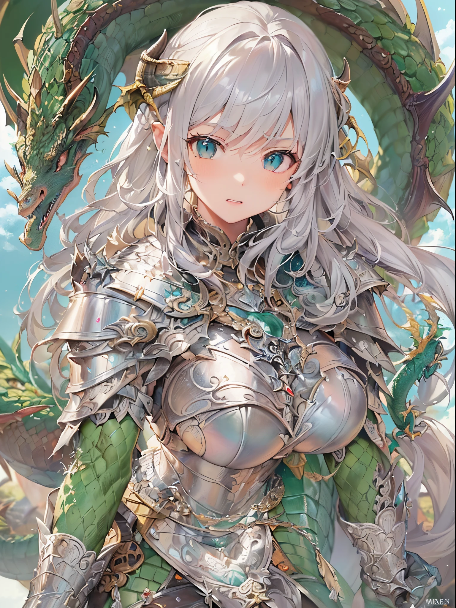 ((Finest quality)),(超A high resolution),(ultra-detailliert),(Meticulous portrayal),((Best Anime)),(Finest works of art),(Ultra-Precision Art),(The art of astounding depiction,Overwhelming depiction:1.5),(Complex and detailed fantasy art:1.6), (female dragon rider:1.5),(scale mail:1.5),lance