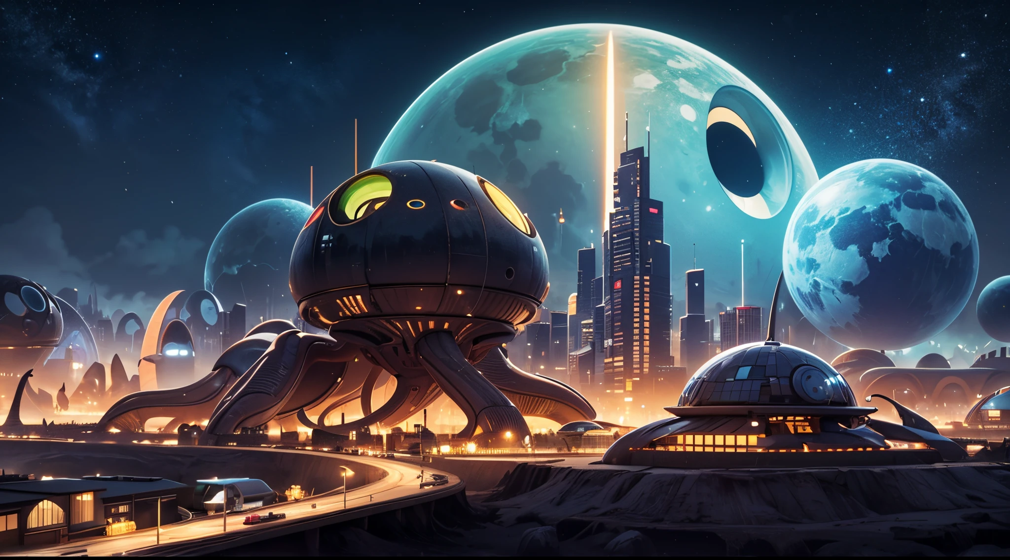 A futuristic cityscape floating among the clouds, sleek and reflective skyscrapers soaring into the sky, a network of levitating walkways connecting them, advanced vehicles zipping through the air, evoking a sense of awe and technological marvel