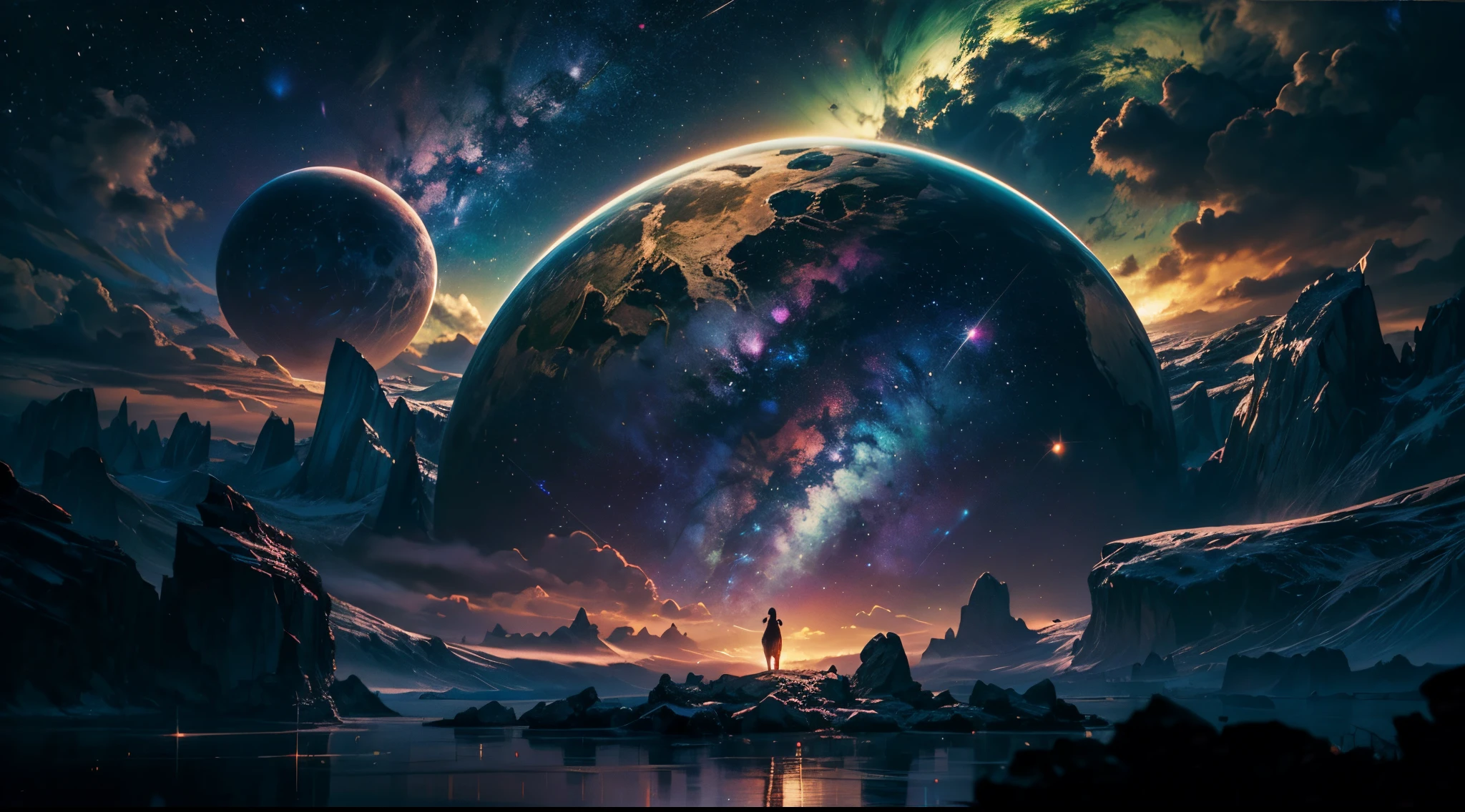 A futuristic cityscape floating among the clouds, sleek and reflective skyscrapers soaring into the sky, a network of levitating walkways connecting them, advanced vehicles zipping through the air, evoking a sense of awe and technological marvel