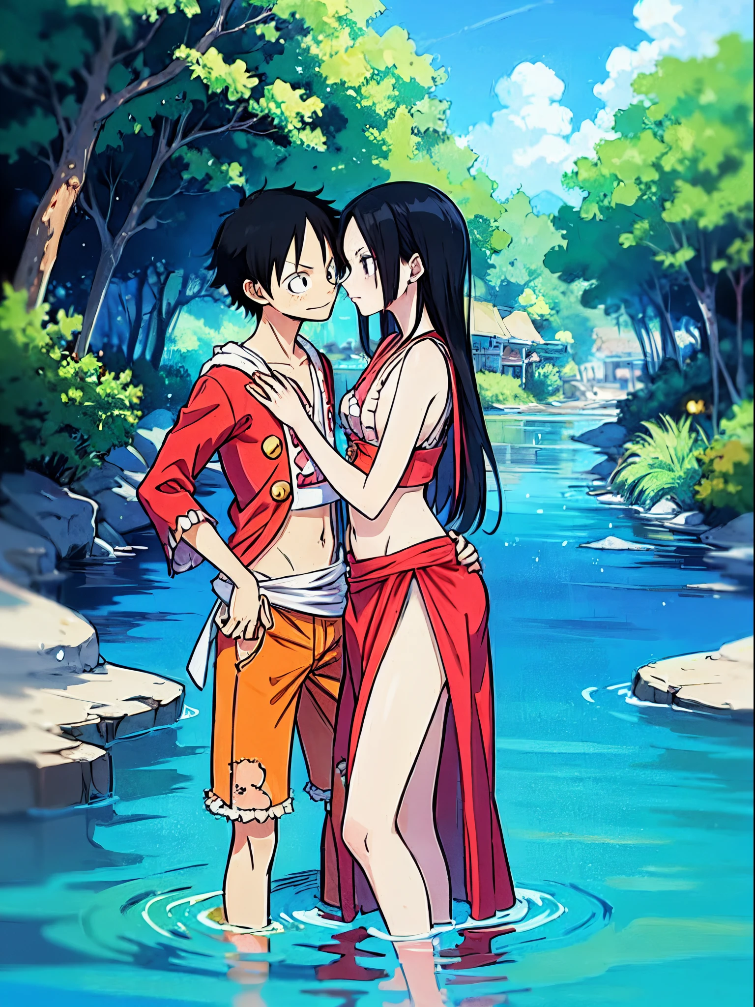 Anime couple Monkey d Luffy, boa Hancock, that are kissing under water, trending on pixiv trending, top rated on pixiv, popular on pixiv, ), featured on pixiv,onepiece, oda,onepiece,1boy,1girl,