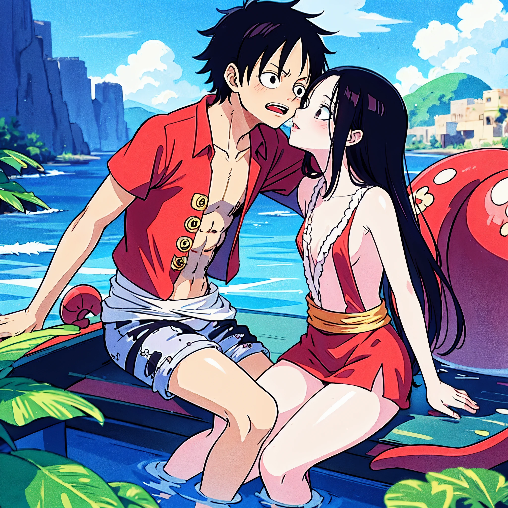 Monkey d Luffy, boa Hancock, that are kissing under water, trending on pixiv trending, top rated on pixiv, popular on pixiv, ), featured on pixiv,onepiece, oda,onepiece,1boy,1girl,