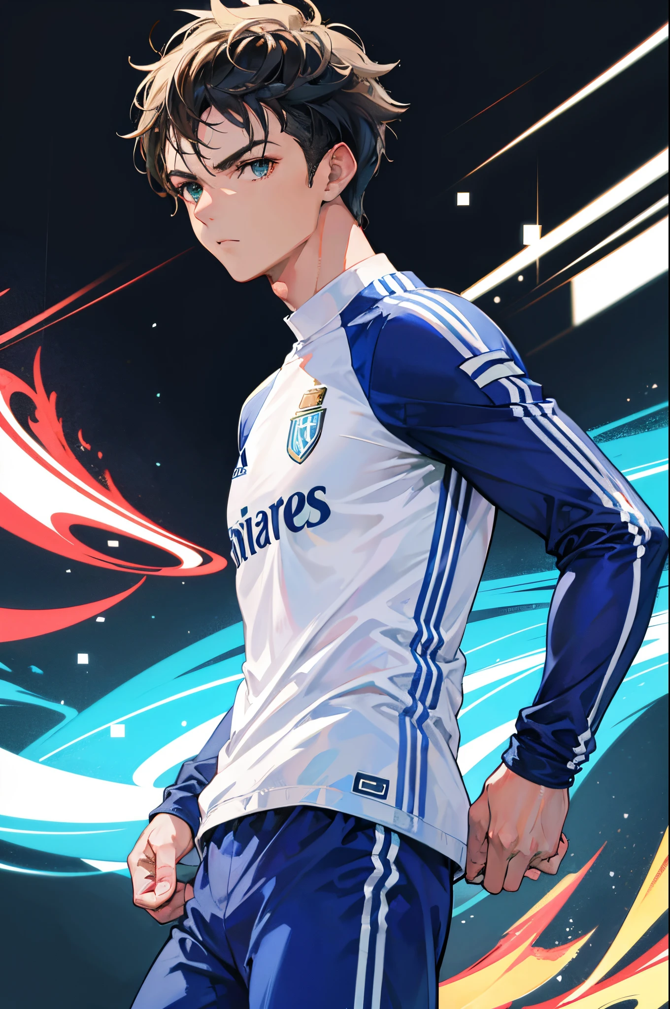 Soccer player, name- Cristiano Ronaldo, wearing soccer jersey, hd quality, high resolution 8k, posing, photorealistic anime style