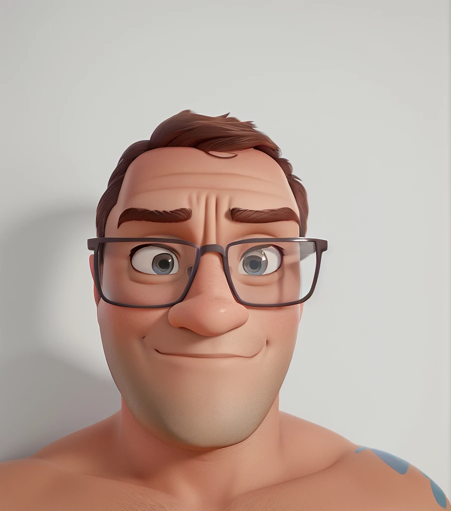 Um homem estilo Disney Pixar, shirtless wearing high quality glasses, melhor qualidade