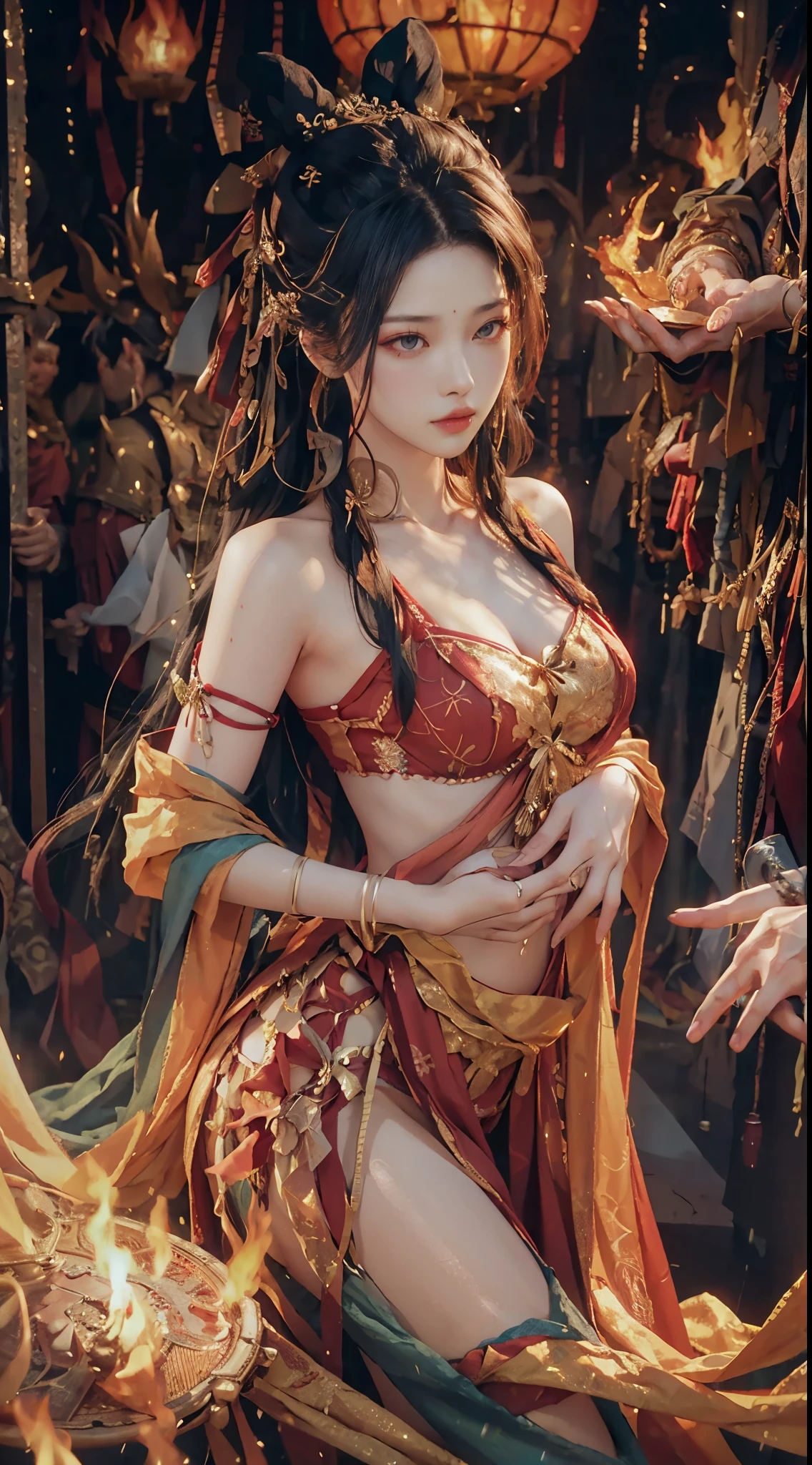 （From the outside）Best quality，tmasterpiece，Realistic photos，Complicated details，RAW photos，Broken temple，rainy outside，Erotic lingerie，whaite hair，Extra-long hair，cropped shoulders，putting makeup on，(电影灯光，Works of masters，detailed detail)，