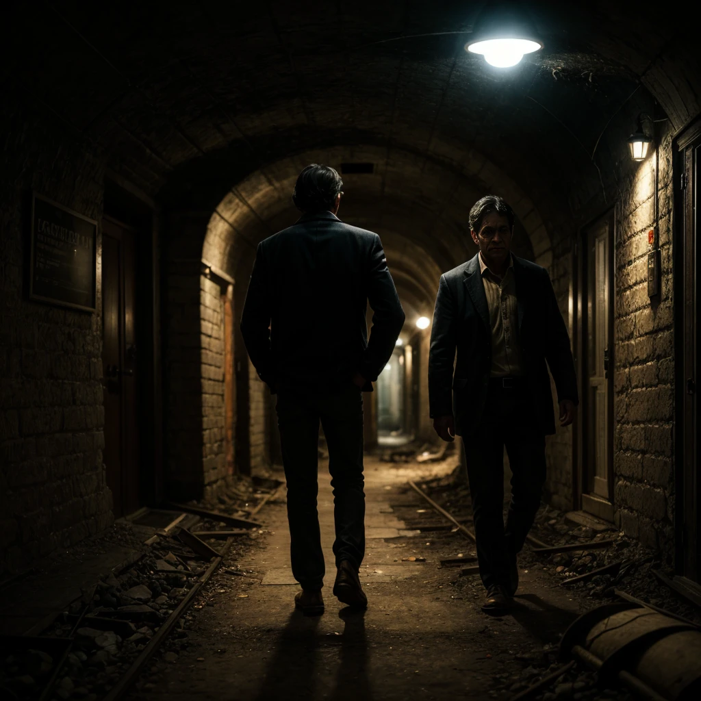 a soul of a man vanishing underground. Dark ambiance, photorealistic, high details