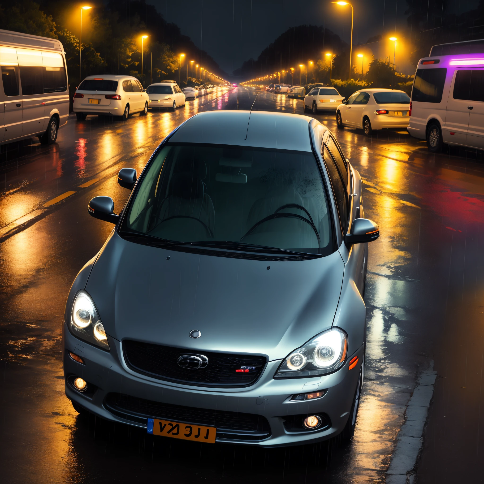Car in night with rain