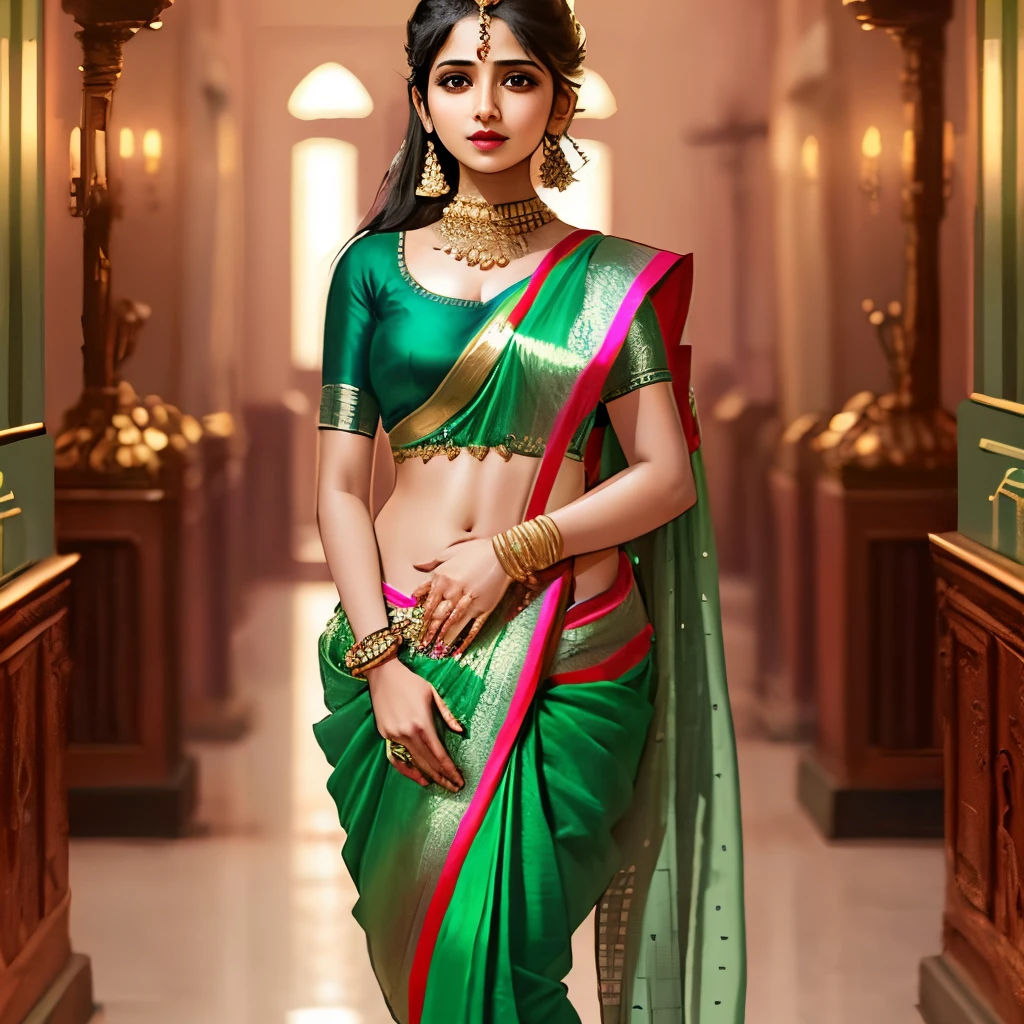 A girl wearing green saree