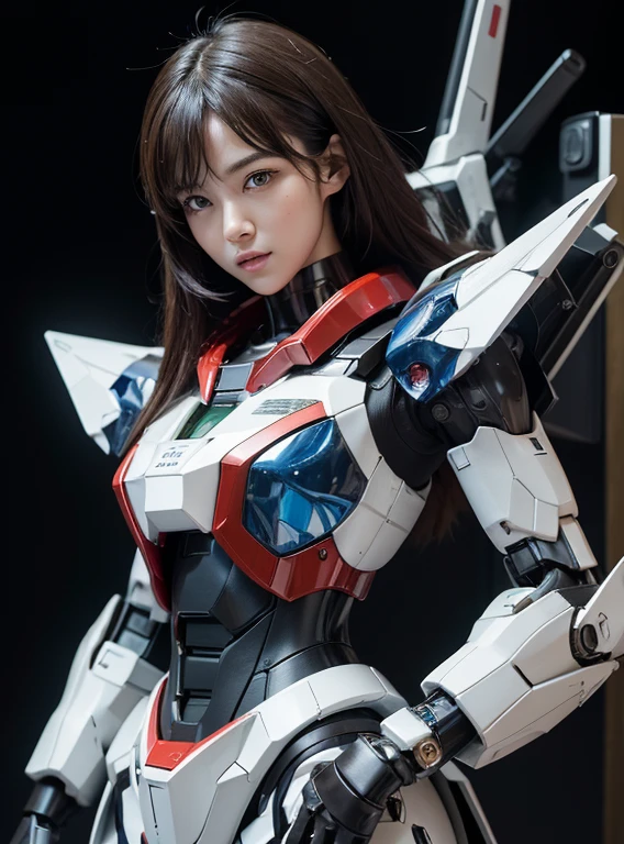 Textured skin, Super Detail, high details, High quality, Best Quality, hight resolution, 1080p, hard disk, Beautiful,(Gundam),beautiful cyborg woman,Mecha Cyborg Girl,Battle Mode,Girl with a Mecha Body,She wears a futuristic Gundam mecha,Fulll body Shot