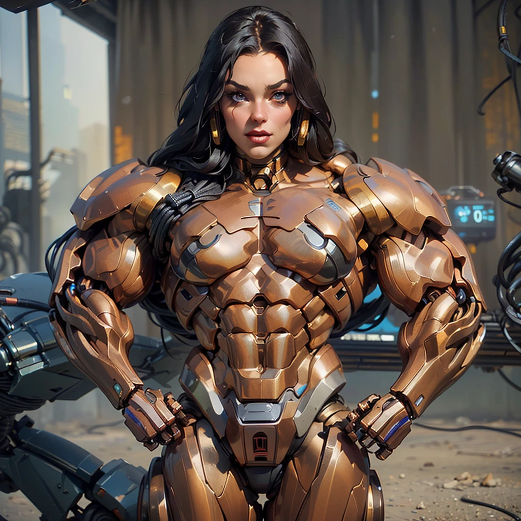 (beautiful female sex droid:1.5), (robotic mechanical physique:1.5), (1 super muscular cyborg demoness:1.5), (covered in cables and mechanical muscles:1.5), (android muscular anatomy:1.5), (perfect fingers:1.25),(8k, RAW photo, photorealistic:1.25), sci fi atmosphere, futuristic technopia, alien landscape,