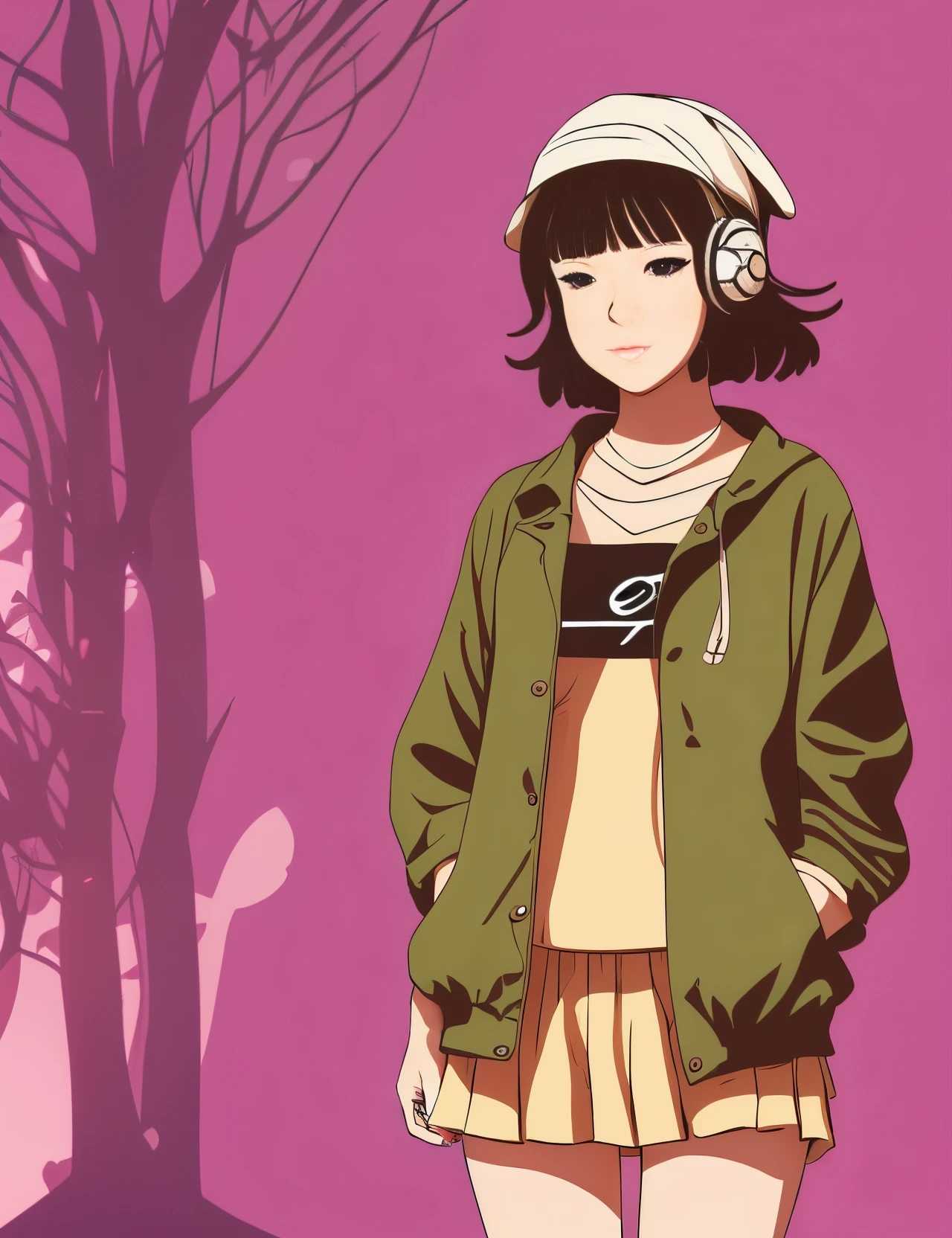 Woman lofi character, wearing comfortable clothes, with png background --auto --s2