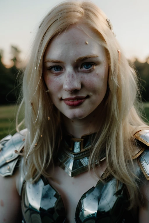 Ultra realistic photography of dbwl woman with many huge beauty marks on her natural pale white skin  ,    (medium shot:1) ,  (full body portrait:1.4), 
 (SFW),  (((wearing crystal [knight] armor) )), glowing, sparkle, upper arms,  ((in frame)),

 ((fighting stance)),   natural (  pale light blonde eyelashes) , blue eyes, medieval background,
 detailed Natural pale white skin  with (many huge round beauty marks) , smile, light pale blonde eyebrows,
 happy, clean cheeks,
detailed, natural light blonde,  outdoors, sunny, high resolution, photograph, RAW photo, crystal4rmor, [[sexy]]