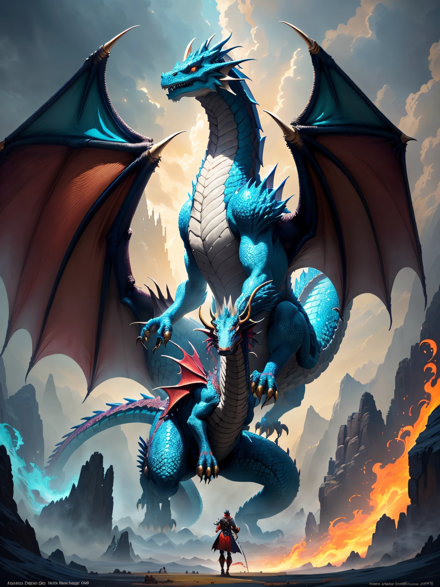 a close up of a person standing in front of a dragon, epic fantasy digital art style, Chuanghui Digital Fantasy Art, Epic fantasy art style HD, Epic fantasy art style, Dragon Art, fantasy art style, rossdraws cartoon vibrant, epic fantasy illustration, Colorful concept art, epic digital art illustration, author：heroes, epic dragon, Beautiful Art UHD 4K，Colorful dragons，Dragon，The dragon descends，