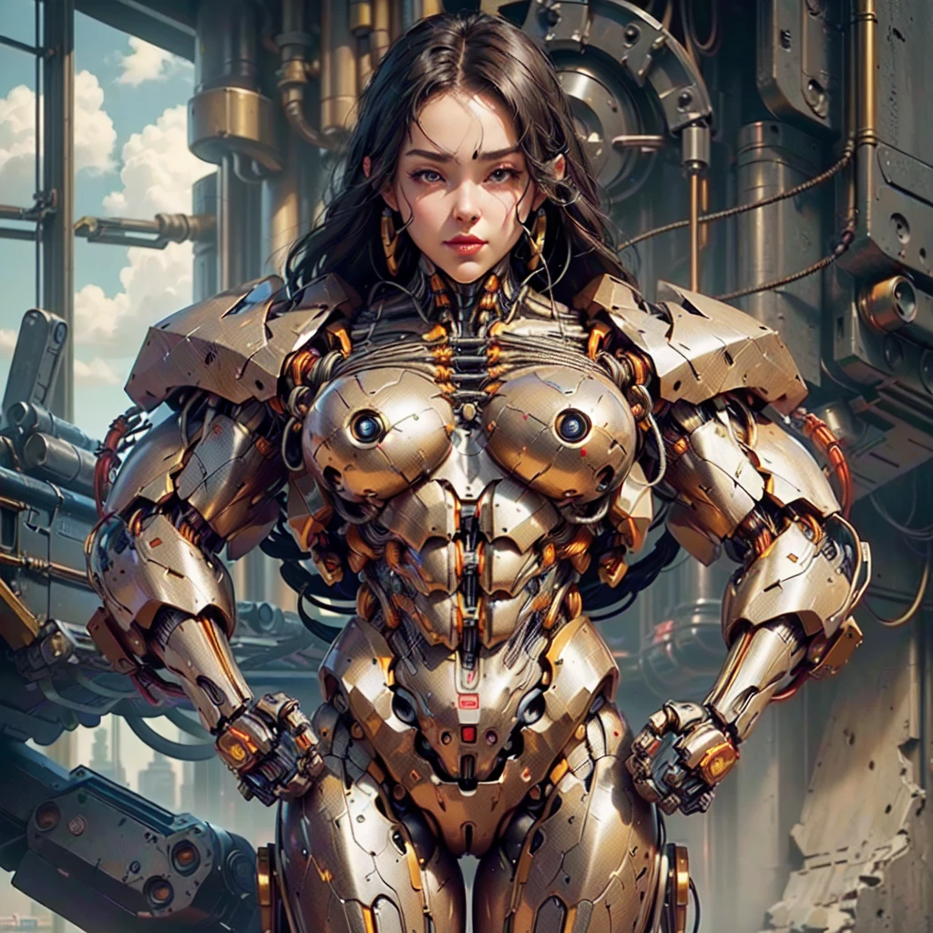 (beautiful female sex droid:1.5), (female mecha cyborg face:1.5), (covered in cables and mechanical muscles:1.5), (robotic mechanical physique:1.5), (1 super muscular cyborg demoness:1.5), (android muscular anatomy:1.5), (perfect fingers:1.25),(8k, RAW photo, photorealistic:1.25), sci fi atmosphere, futuristic technopia, alien landscape,