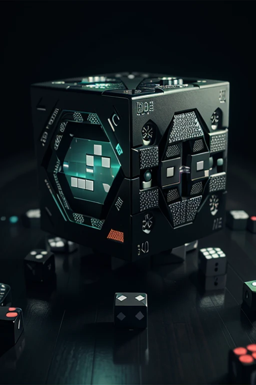 a close up of a dice with a circuit board design on it, borg cube, dice, the cube, dices, menger sponge, crypto, rolling dice, quantum processor, 3 d video game, 3d video game, cubo - futurism, cubo-futurism, detailed digital 3d art, hyperrealistic 3d digital art