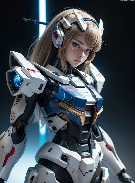 (top quality), (masterpiece), nsfw, personification of Mobile Suit Gundam F91, great highlights of the upper body, powerful mecha, beautiful girl with a beam rifle, 22 years old, baby face, modest nose and chin, neat smile, semi-long hair, drooping eyes, no panties, attractive ass, loincloth, moist wet and slightly thick thighs, M-shaped open legs, outer space, fight scene,