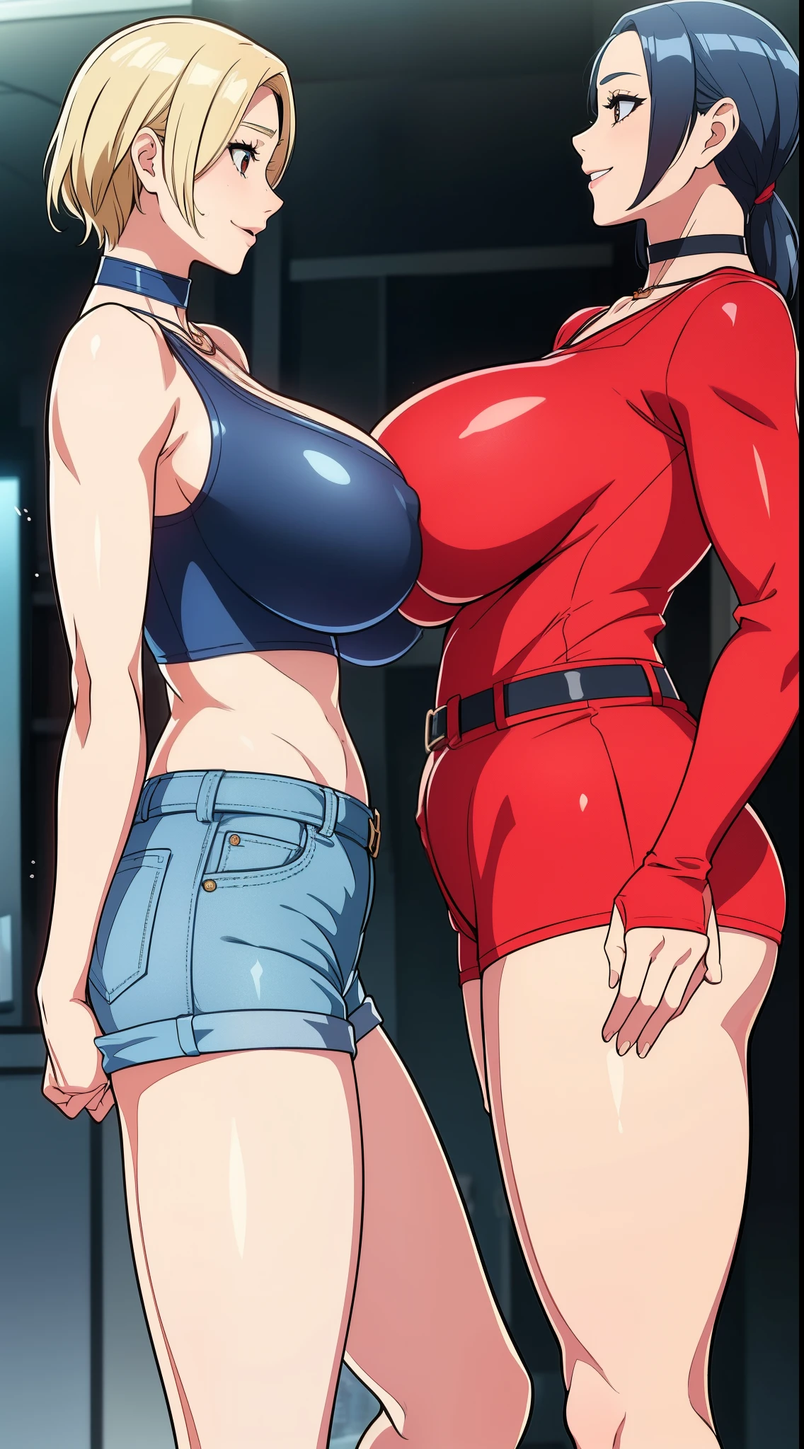 masutepiece++, Best Quality++, ultra-defined++, ultra-defined++,4K++,in 8K++, (Background Focus)++, Highly detailed, ((Slouched))++, ((1 milf)), ((((Hi-Res))))++++, (((Denim shorts)))+++, ((((underboob))))++++, ((Red jacket))+ +, ((a belt)) ++, ((choker necklace)), (Slouched) +, (a blond), (Super shiny hair and skin), (Sunlight), ((Beautiful) ), (Huge breasts_Body: 1.5), (Huge breasts: 1.5), Muscular girl with clearly visible abs and muscles, Sweaty body, cleavage, Dynamism, (Abs cleansing and shaving, Muscle muscle thighs) +, A lively smile, Perfect eyes, Perfect hands, Perfect nose, Magic Battle Dark, Bright atmosphere, (wet effect) +, (light effect), (Cinematic Light) + , (Like a movie of light) +