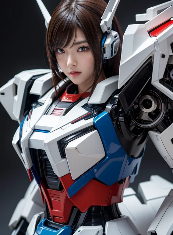 Textured skin, Super Detail, high details, High quality, Best Quality, hight resolution, 1080p, hard disk, Beautiful,(Gundam),beautiful cyborg woman,Mecha Cyborg Girl,Battle Mode,Girl with a Mecha Body,She wears a futuristic Gundam mecha,Fulll body Shot