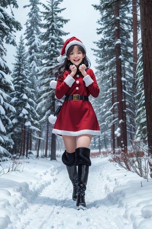 Santy claus , Thai beautiful woman , high quality , good hand , perfect face , big boobs , snow mountain , standing split leg, 18 years old , 8k wallpaper , show pussy , smile , naked