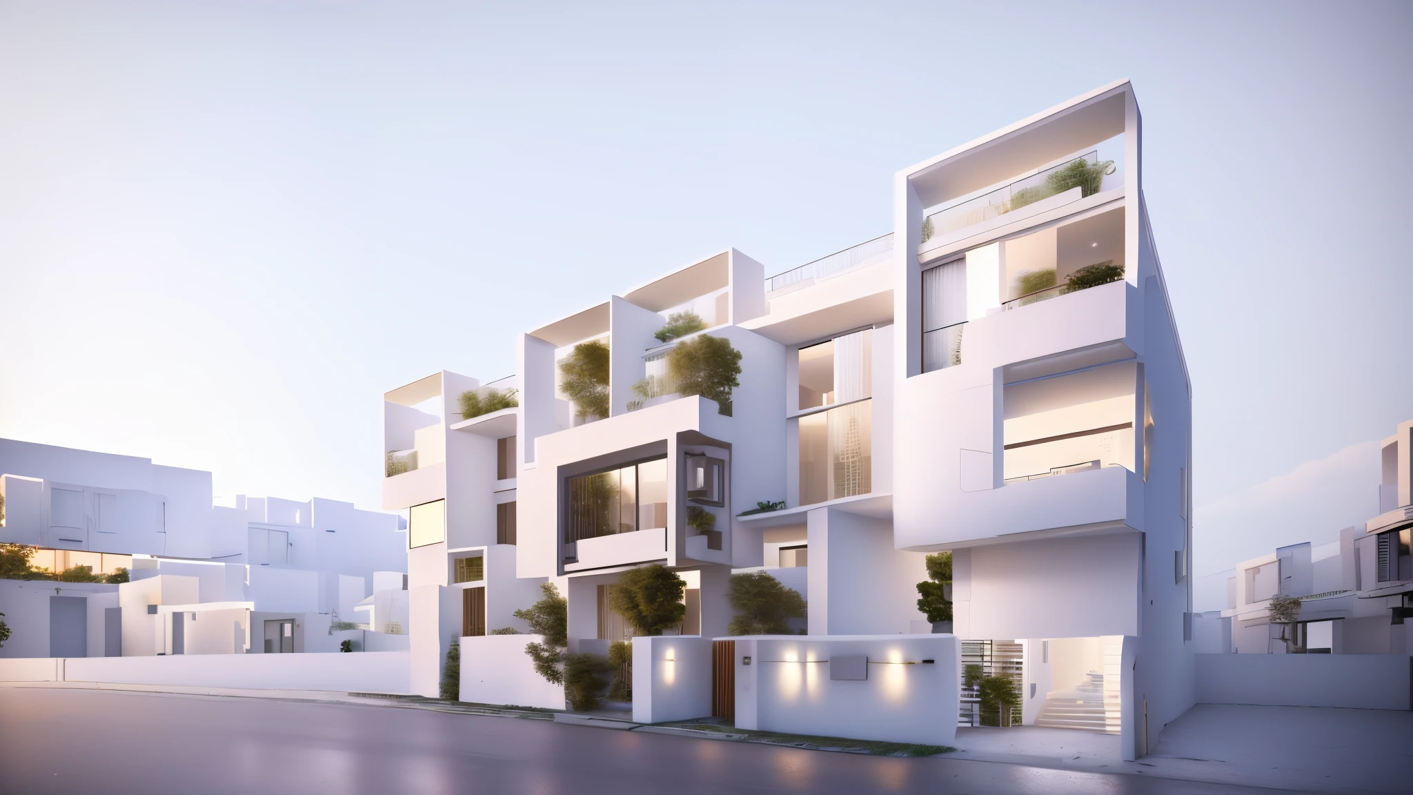 there is a 3d image of a building with a lot of windows, architecture render, detail render, all white render, white habitat 6 7, white wall complex, architectural render, architectural concept, detailed archviz render, complex 3 d render, complex 3d render, inspired by Ricardo Bofill, detailed render, open wall architecture, photographic render, physical based render