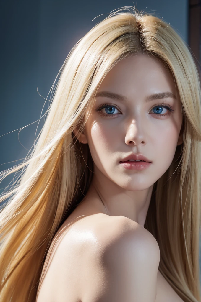 (8k, RAW photo, photorealistic) ,( lipgloss, eyelashes, gloss-face, glossy skin, best quality, ultra highres, depth of field, chromatic aberration, caustics, Broad lighting, natural shading), A stunning blonde girl emerges from the depths of a lush forest. Her silky, golden locks cascade down to her waist, flowing like liquid sunlight. With mesmerizing smokey eyes, she captivates the viewer with an intense gaze. This close-up portrait exudes a sense of allure and sophistication, creating a visually compelling and timeless moment. (Realistic professional and marketing photoshoot)