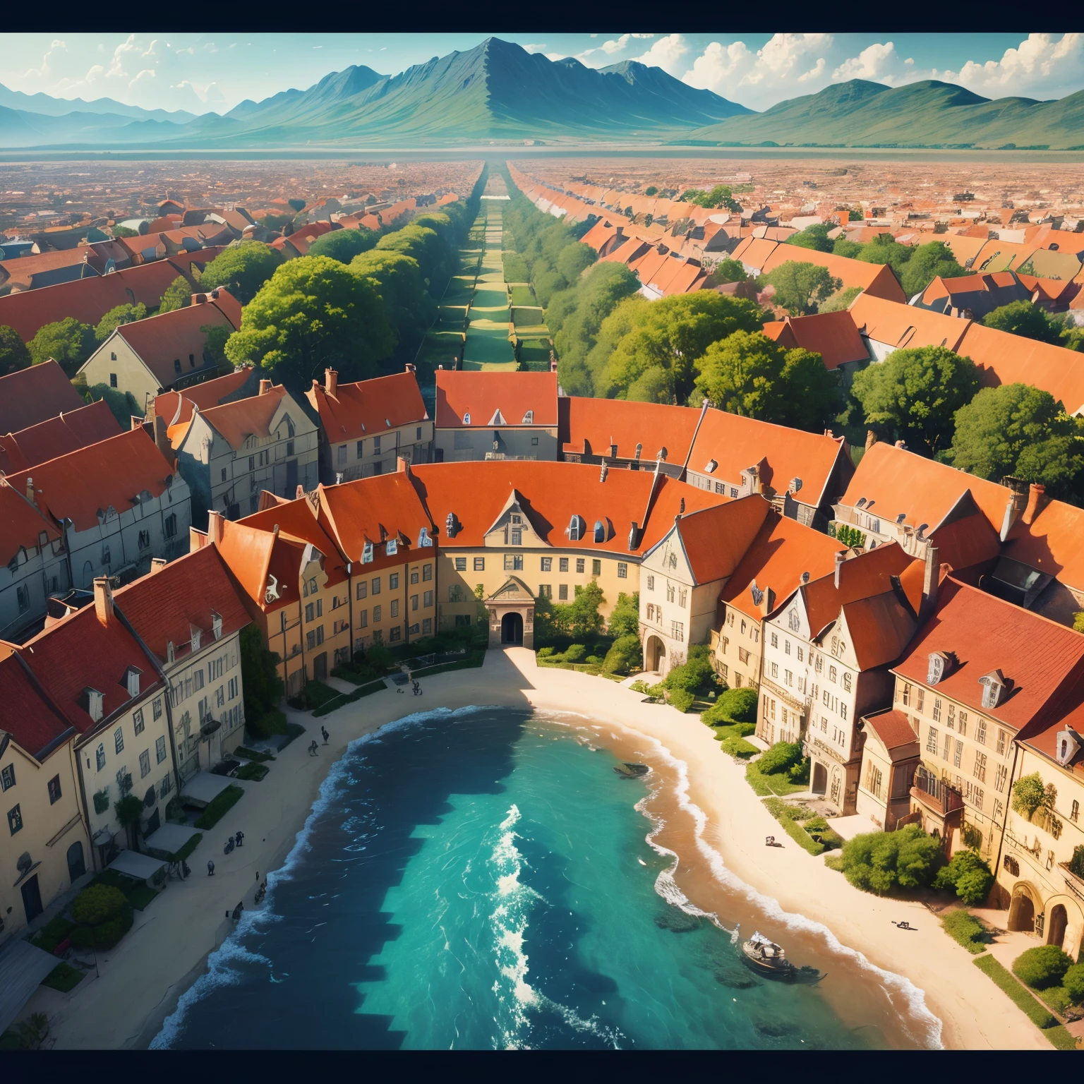 super high quality, everyone has the same face, the same clothes, the same rich and poor, a world without discrimination or jealousy, all the same size, all the same shape, all the same shaped houses, one fantastic world, a utopia