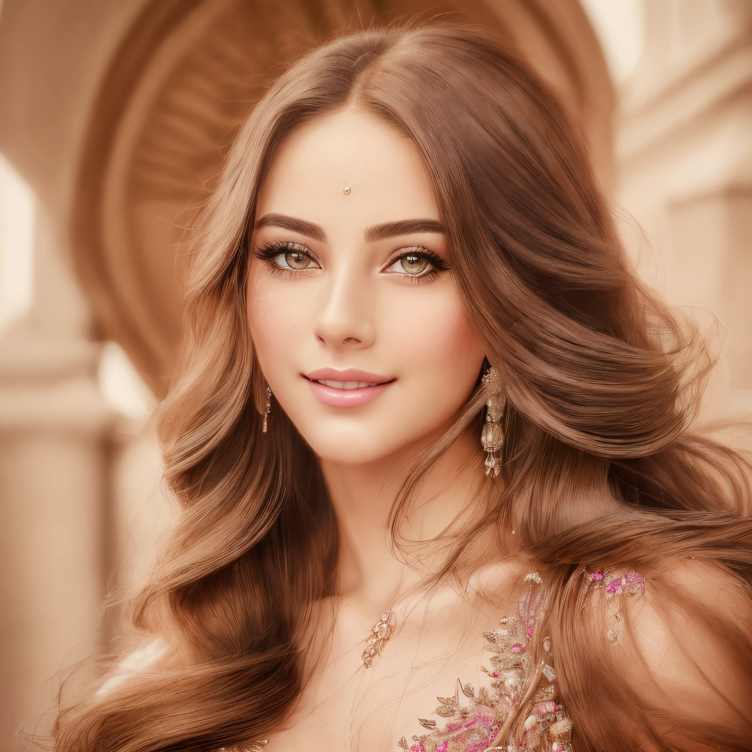 (best quality, highres, ultra-detailed, realistic:1.37), portraits, beautiful detailed eyes, beautiful detailed lips, stunning face, flawless complexion, long flowing hair, elegant posture, fashionable attire, radiant smile, graceful pose, vibrant colors, soft lighting, artistic brush strokes, fine details, lifelike rendering, captivating expression