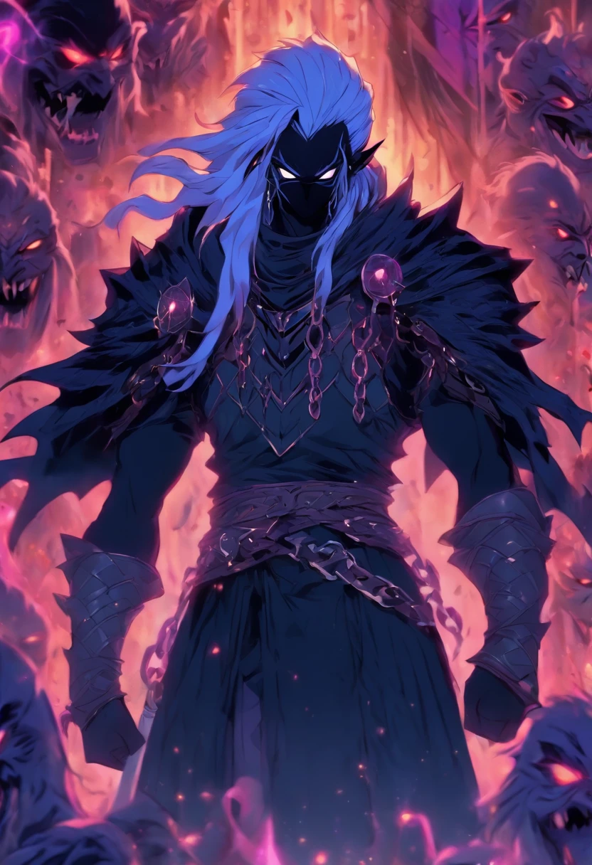 Black and long drow, swindler, Has chain mail, Fighting creatures of the night, The light surrounding him indicates that he is a paladin, Dark shades, Hematogenous,  Anime still remains in the 1980s, vintage fashion, Dungeons and Dragons characters dark fantasy digital art pastel colors, Soft vintage colors