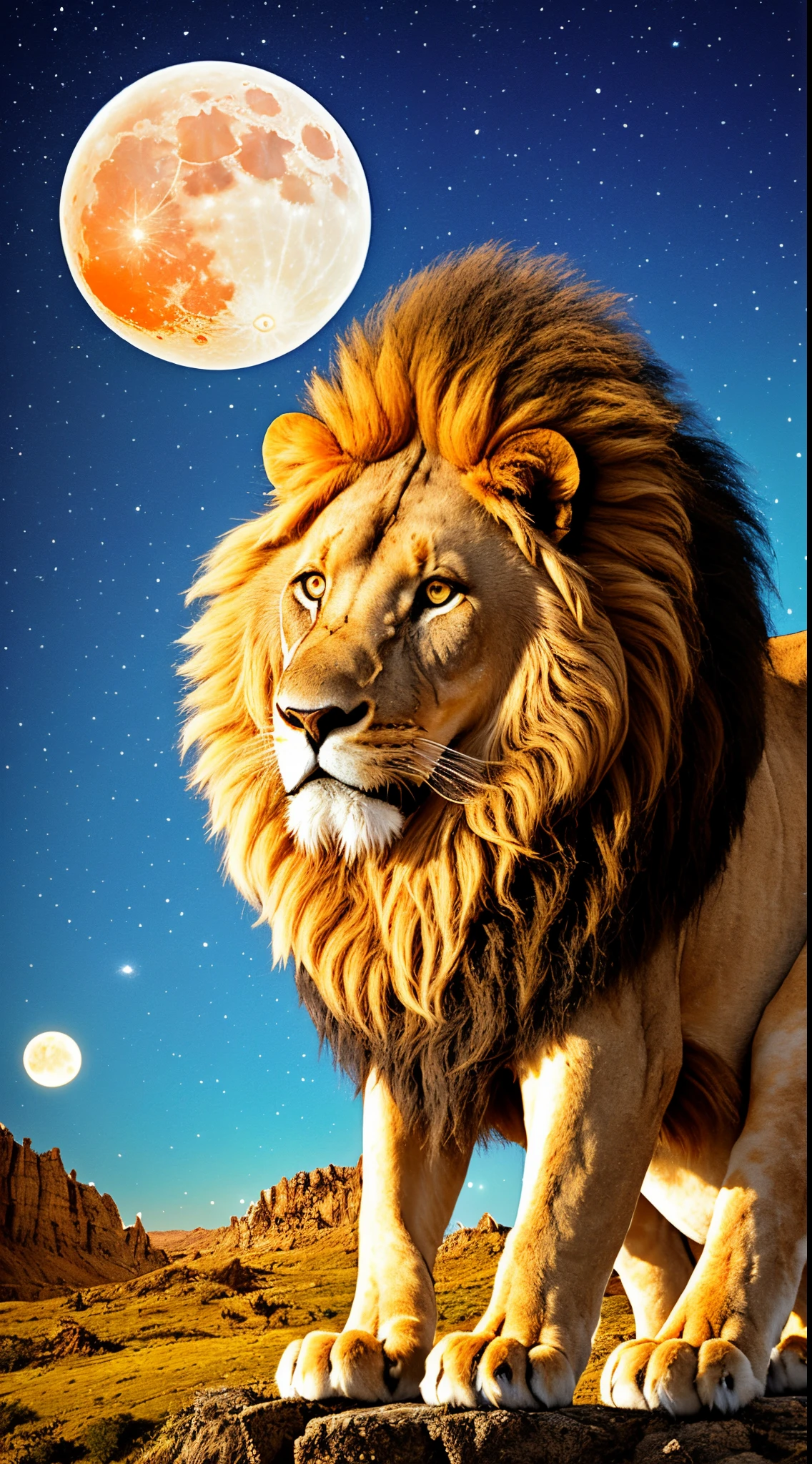 lion, moon and sun