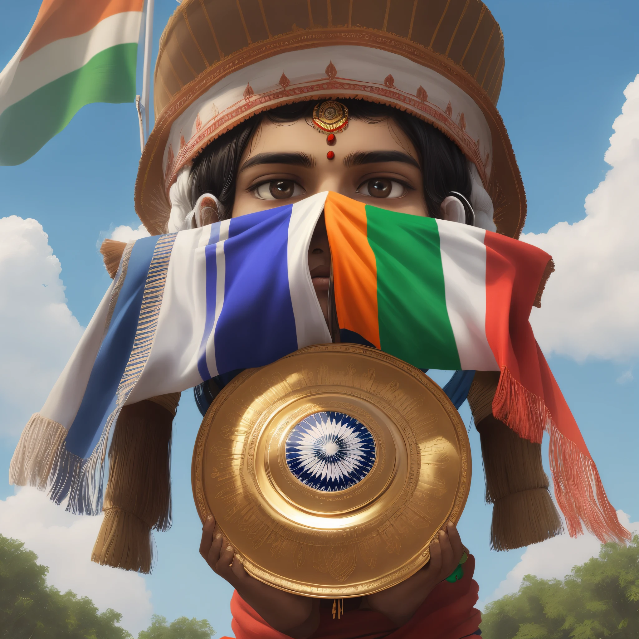 A indian flag in shiny circlur form