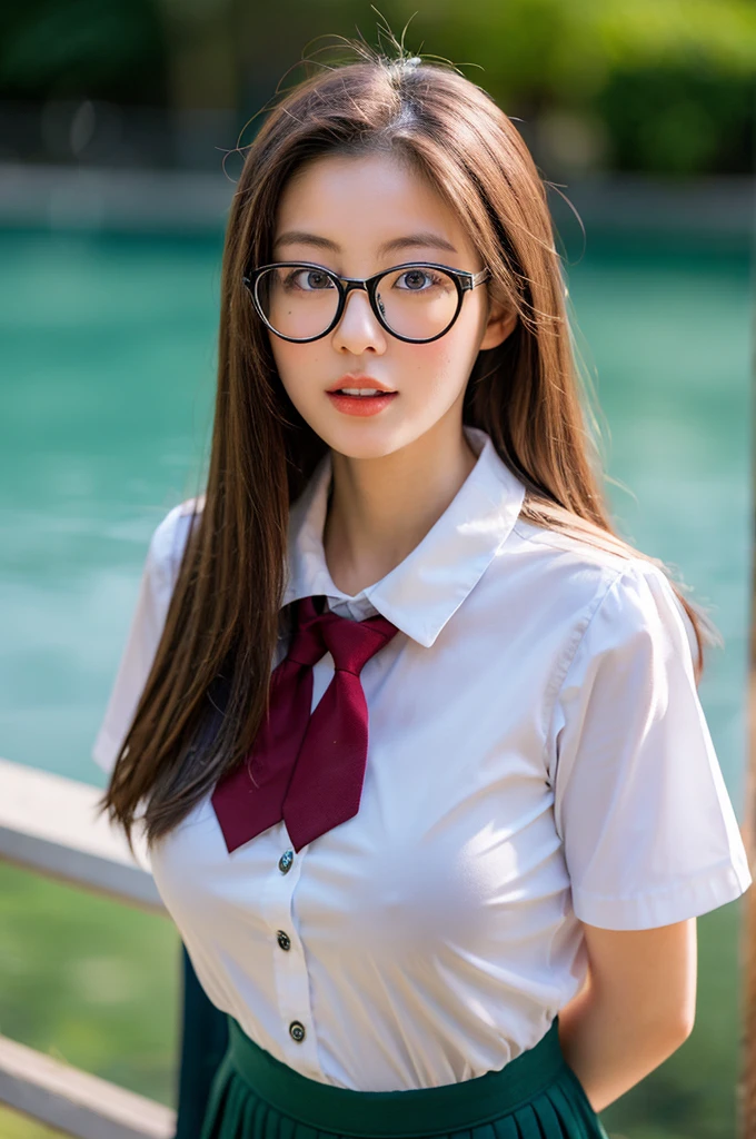 Best Quality, , masterpiece, Ultra-detailed, 25-years old , large breasts, Parted lips, school uniform , masturbation, glasses