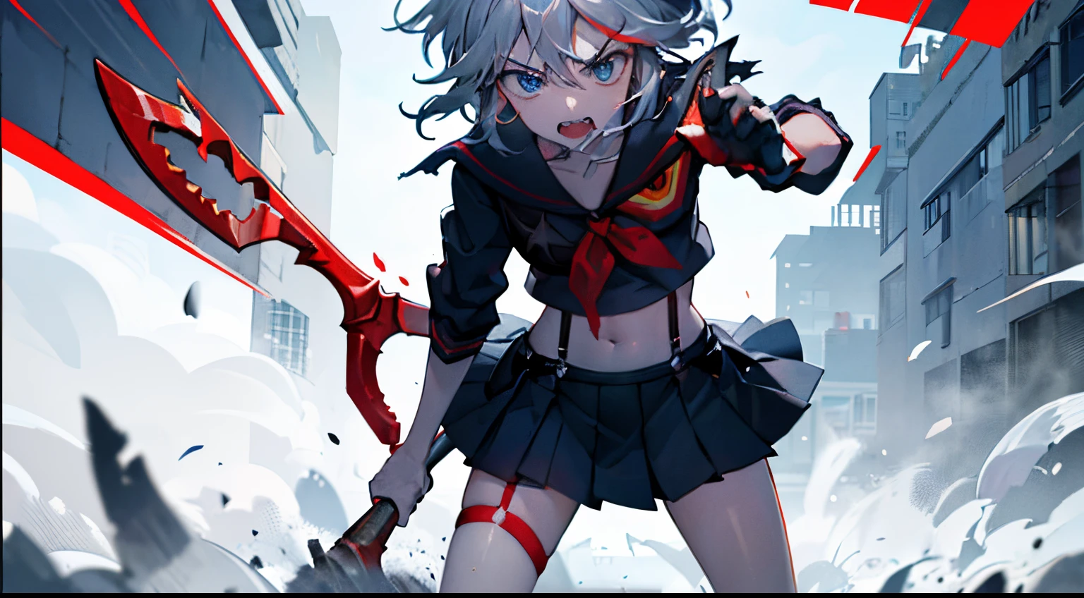 ura gawr, blue hair, grey hair, medium hair, multicolored hair, shark girl, sharp teeth, two side up, teeth, senketsu, matoi ryuuko, suspender, school uniform, {{1Girl}}, {{{Solo}}}, {{{Masterpiece}}}, Illustration, {{{{{beautiful-detailed eyes}}}}}, {{Cinematic light}}, The ultra-detailliert, {Extremely detailed CG unity 8k wallpaper}, {{{Background only}}}, {{Masterpiece}}, {{{Best Quality}}}, {{Ultra-detailed}}, {Best Illustration}, {best shadows}, {{an extremely delicate and beautiful}}, {{Cinematic light}},gura gawr, blue hair, grey hair, medium hair, multicolored hair, shark girl, sharp teeth, two side up, teeth, Shark tail, tail, ((((Dramatic)))、(((gritty)))、(((vehement)))Movie poster with a young woman as the protagonist。She wears stylish and edgy clothes、Stand proudly in the center of the poster.。Dressed in costume、I had a look of determination on my face。The background is dark and gritty.、Feeling danger and intensity。Improves the overall sense of drama and excitement.。The color palette is predominantly dark、Full of bright colors~.、It gives your poster a dynamic and visually striking feel。Bright dark blue eyes, red_heads,serafuku,variegated_heads,midriff,Senketsu,pleated_skirt,s whole body, sun set:2,ocean:2,Depth of field, overcast sky,injury,bandaged,bandaid_al_Nose,suspenders,multicolored_heads,bruises,skirt,bandaged_al_face,Short_heads, Black school uniform, Visible abs