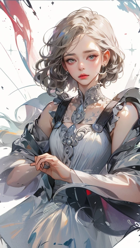 (best quality,highres,masterpiece:1.2),ultra-detailed,(realistic,photorealistic,photo-realistic:1.37),white background,white wavy hair, braided hair
