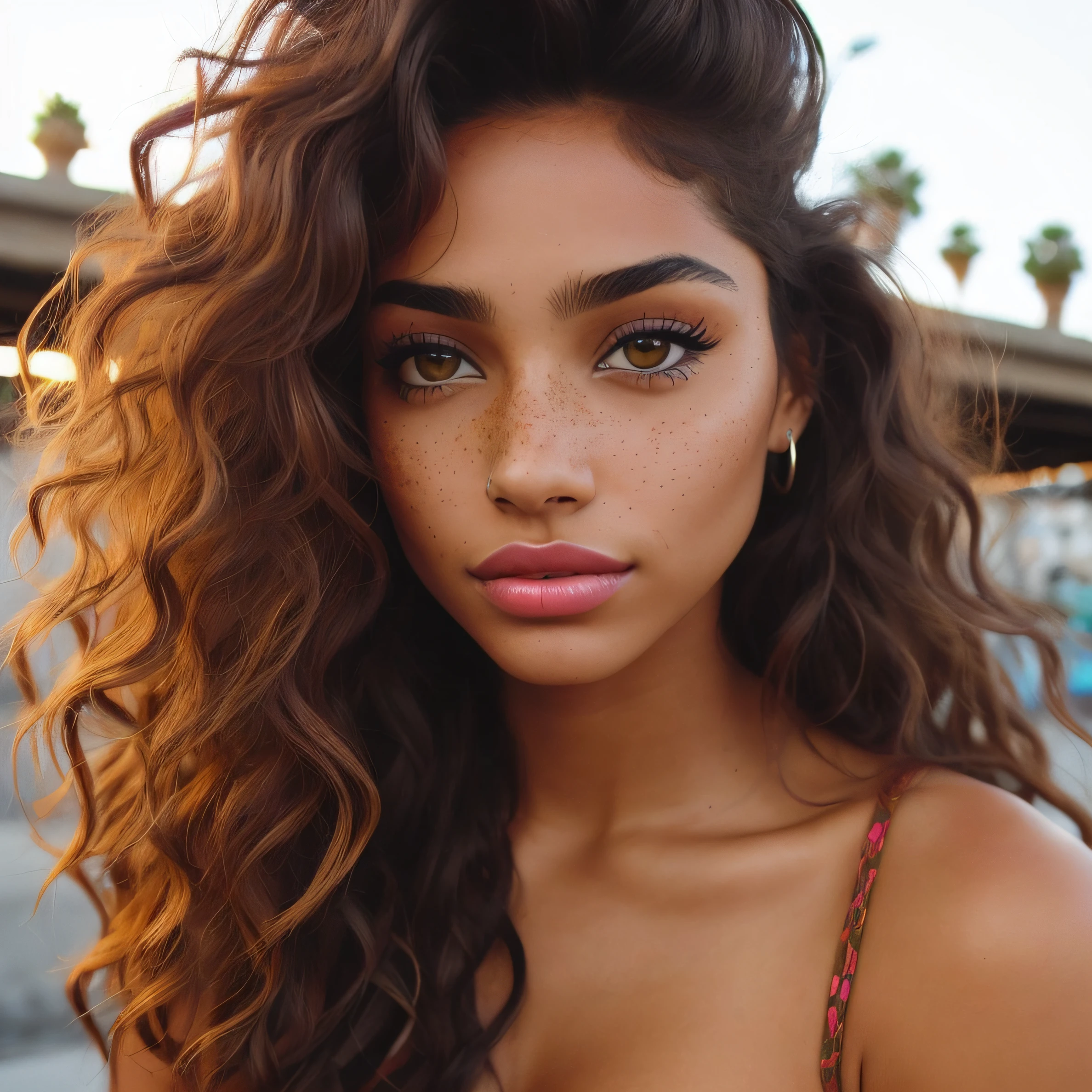 body shot of a woman with freckles and a pink lip, gorgeous latina face, beautiful model girl, extremely beautiful face, gorgeous face, beautiful girl model, beautiful young girl, detailed perfect face, photo of a beautiful woman, light skin, detailed beautiful face, attractive beautiful face, olive skinned, she has olive brown skin, light skin tone, perfect face