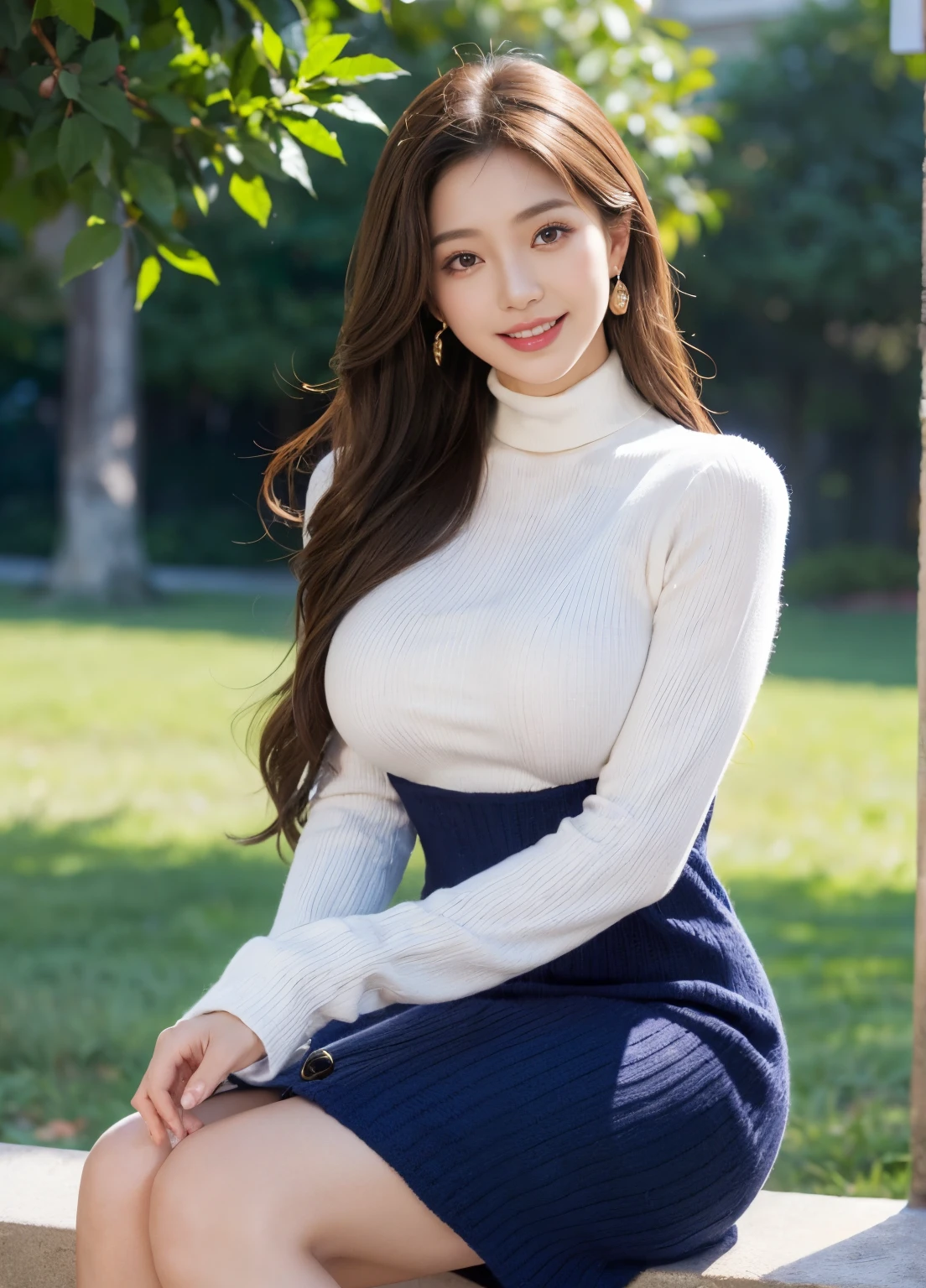 (Female, 22 years old), (Medium big breasts:1.3), rose garden、Lots of red roses on the background、 ((Grab the viewer's hand)), (master piece: 1.3), (max resolution: 1.4), (UltraHD: 1.2), cinematric light, UltraHD, (Detailed eyes and skin), (detailed facial features), nffsw, 8K分辨率, Perfect Style, beautiful countenance、Highly detailed facial and skin texture、A detailed eye、二重まぶた、Glitter Eyeliner:1.2、thin cheeks、(fair white skin:1.3)、shiny earrings,Red Rouge:1.2、shiny lip:1.2、((FULL BODYSHOT:1.2))、((From a very intimate distance:1.2))、((Navy High Neck Pipeknit Dress))、high-heels、(Layered Hair Style、lightbrown hair)、medium-Long hair、(Very affectionate smile:1.3)