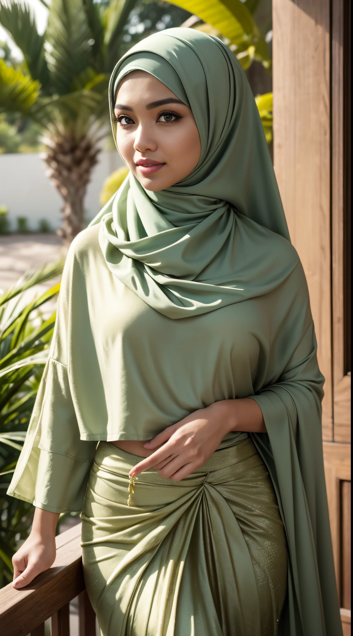 RAW, Best quality, high resolution, masterpiece: 1.3), beautiful Malay woman on hijab (iu:0.8), perfect nose,perfect lips, beutifull face, perfect eyes, detail :1.2),((big breast)), masterpiece, best quality, ultra-detailed, beautiful lighting, malay Woman in hijab,(green eyes:1.3)RAW, Best quality, high resolution, masterpiece: 1.3), beautiful Malay woman on hijab (iu:0.8), perfect nose,perfect lips, perfect eyes, detail :1.2),((big breast)),1 Malay girl, modern plain hijab,full body image detail, watery eyes, Best quality, high resolution, masterpiece: 1.3),soft smile, beautifull face, a woman in a white top and yellow skirt standing in front of a floral garden, pleated skirt, wearing a long flowy fabric, dressed in long fluent skirt, long skirt, multilayered outfit, layered skirts, with yellow cloths, frill,, wearing an elegant outfit , (cute smile:1,1), (glossy lips:1.1), (beautiful eyes:1.1), wonderful backround, closed mouth, ( close up)