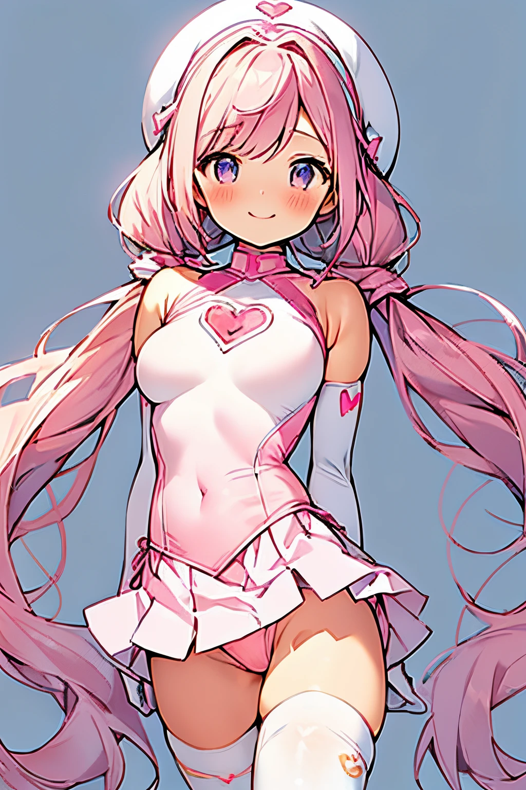 accurate anatomy, (Solo, Transformation Heroine, Pink hair, Cute costumes: 1.2),Big breasts,long twintail, White Thigh Boots, Pink tights, white elbow gloves elbow gloves, jeweled hair ribbon, (Leotard skirt: 1.5),White skirt,heart jewel on chest, (Smile: 1.1), fantasy desing, masutepiece, High quality