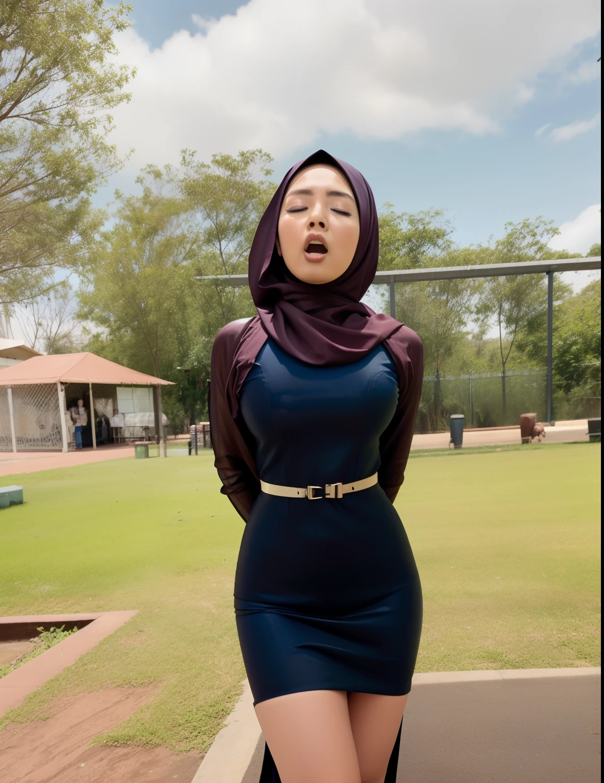 HIJAB MALAY GIRL,, IMF as a good Guy, TECHNOLGY, AI, futuristic, blockchain, International Monetary Fund, (MATRIX WORLD), ((look In front at the camera CLOSED YOUR EYES and open your mouth)).