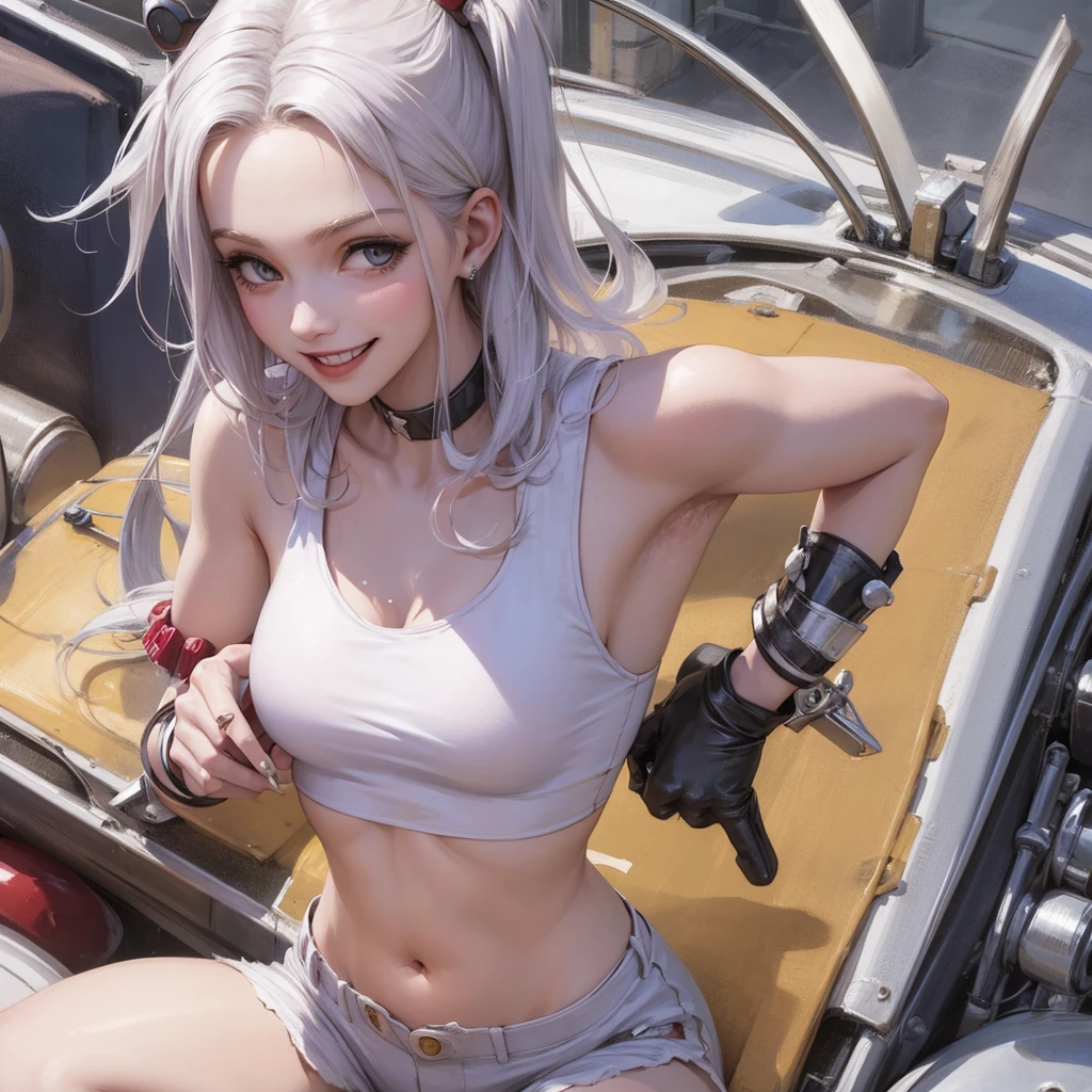 harley queen,White Wet Tank Top,hotpants,Milk on the face,sexy smiling,Small bust,