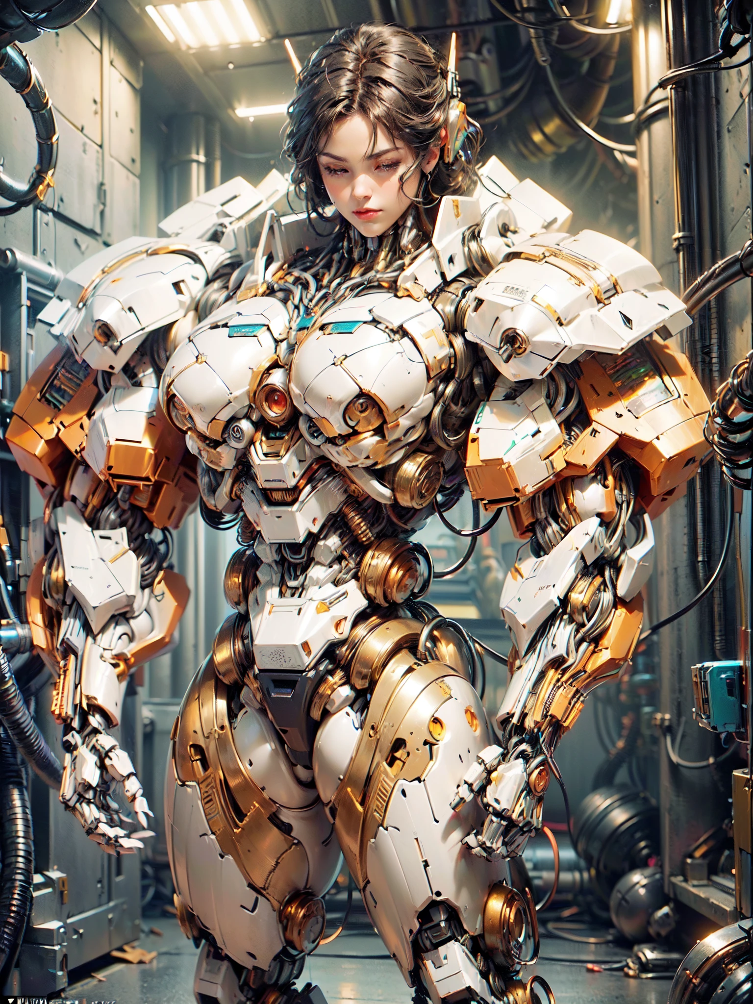 (beautiful female sex droid:1.5), (female mecha cyborg face:1.5), (covered in cables and mechanical muscles:1.5), (robotic mechanical physique:1.5), (1 super muscular cyborg demoness:1.5), (android muscular anatomy:1.5), (perfect fingers:1.25),(8k, RAW photo, photorealistic:1.25), sci fi atmosphere, futuristic technopia, alien landscape,