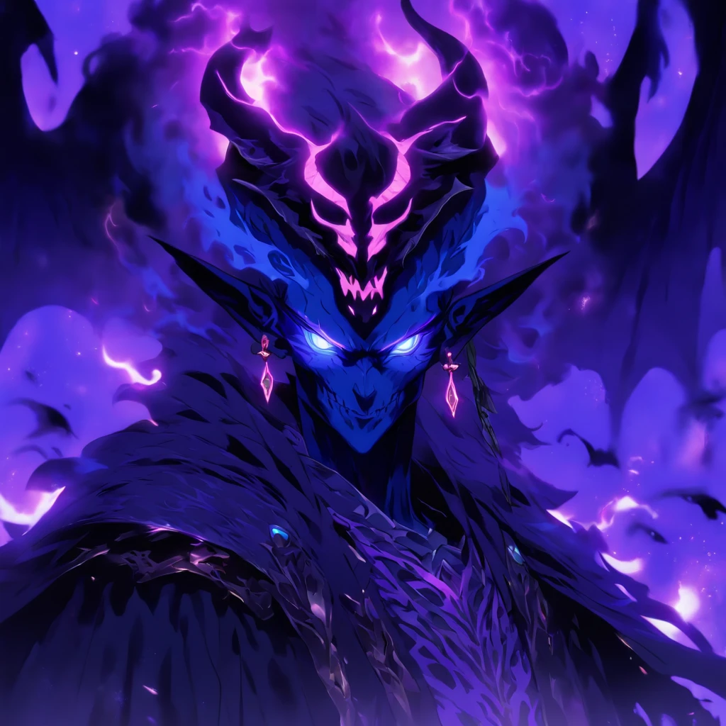 The image of Arad with a purple and blue head like a demonic man, 4k highly detailed digital art, Portrait of a cyborg dragon, Badass anime 8 K, dark but detailed digital art, Demon Samurai, 4K detailed digital art, portrait of a cyberpunk samurai, demon samurai warrior, face of an armored villian, demon samurai mask, Epic fantasy digital art style