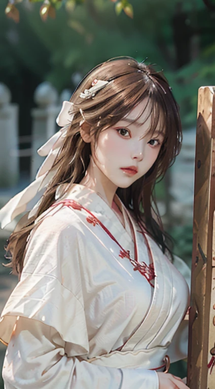 Close-up of a woman in a white dress holding a sword, portrait of Yang J, popularity of cgsociety, blindfolded with a black ribbon, fantasy art, beautiful figure painting, best quality, masterpiece, super high resolution, (realism: 1.4), original photo, portrait, (half: 1.4), ultra-wide angle, Guvez style artwork, Guwiz, white Hanfu, flowing white robe, full body martial arts, epic exquisite character art, stunning character art, beautiful woman